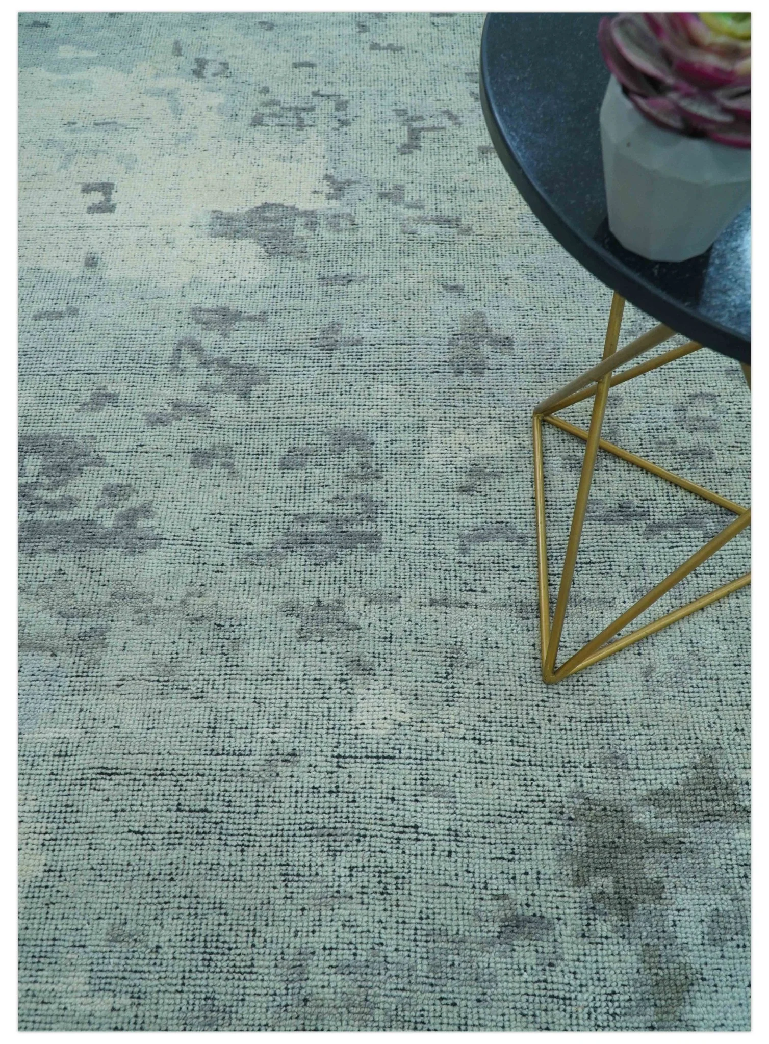 Custom Made Modern Abstract Design Blue And Gray Hand Knotted Wool Area Rug - Image 3
