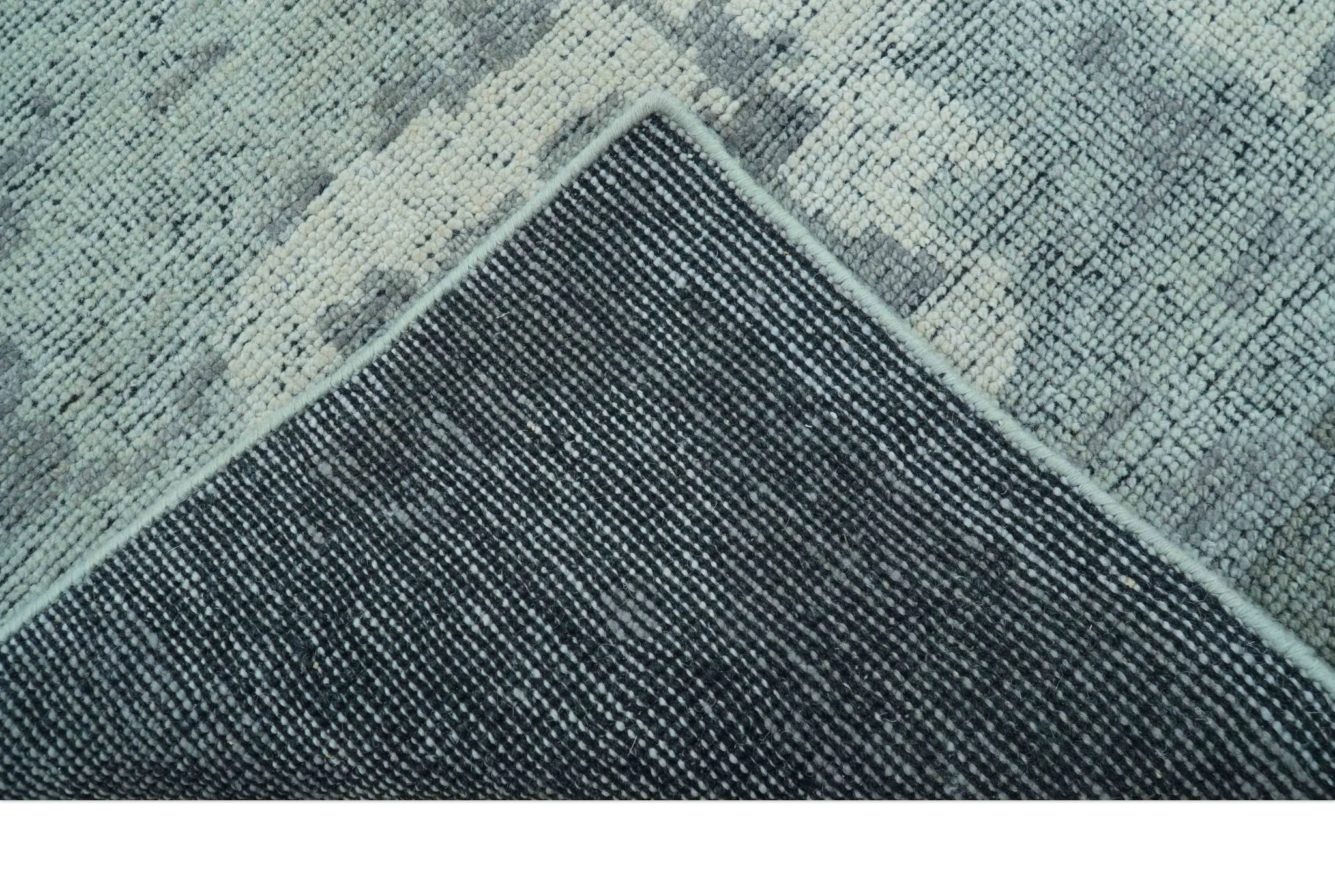 Custom Made Modern Abstract Design Blue And Gray Hand Knotted Wool Area Rug - Image 6