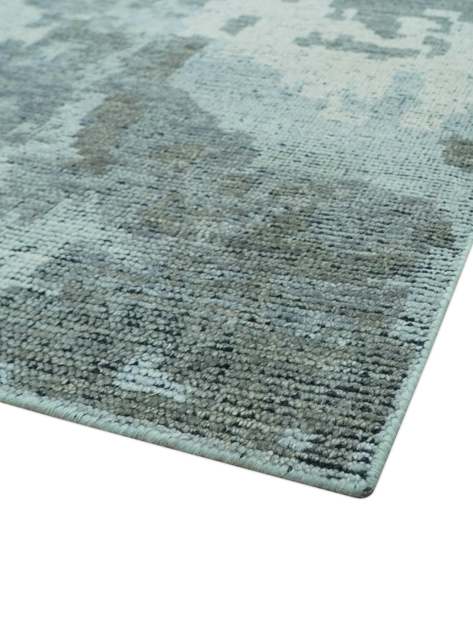 Custom Made Modern Abstract Design Blue And Gray Hand Knotted Wool Area Rug - Image 7