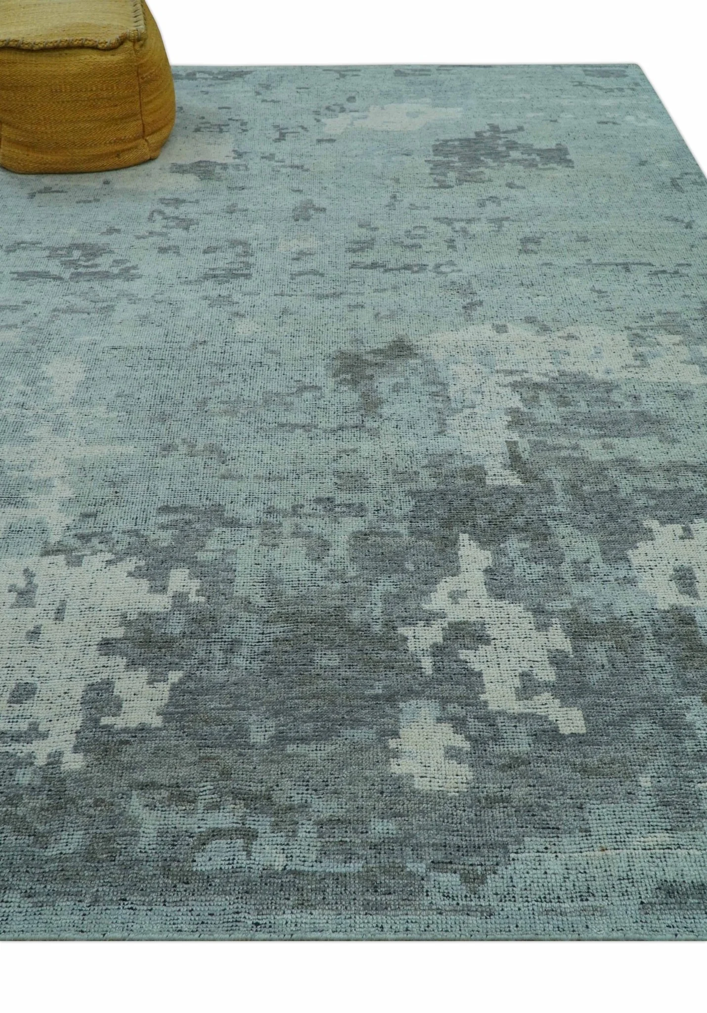 Custom Made Modern Abstract Design Blue And Gray Hand Knotted Wool Area Rug - Image 8
