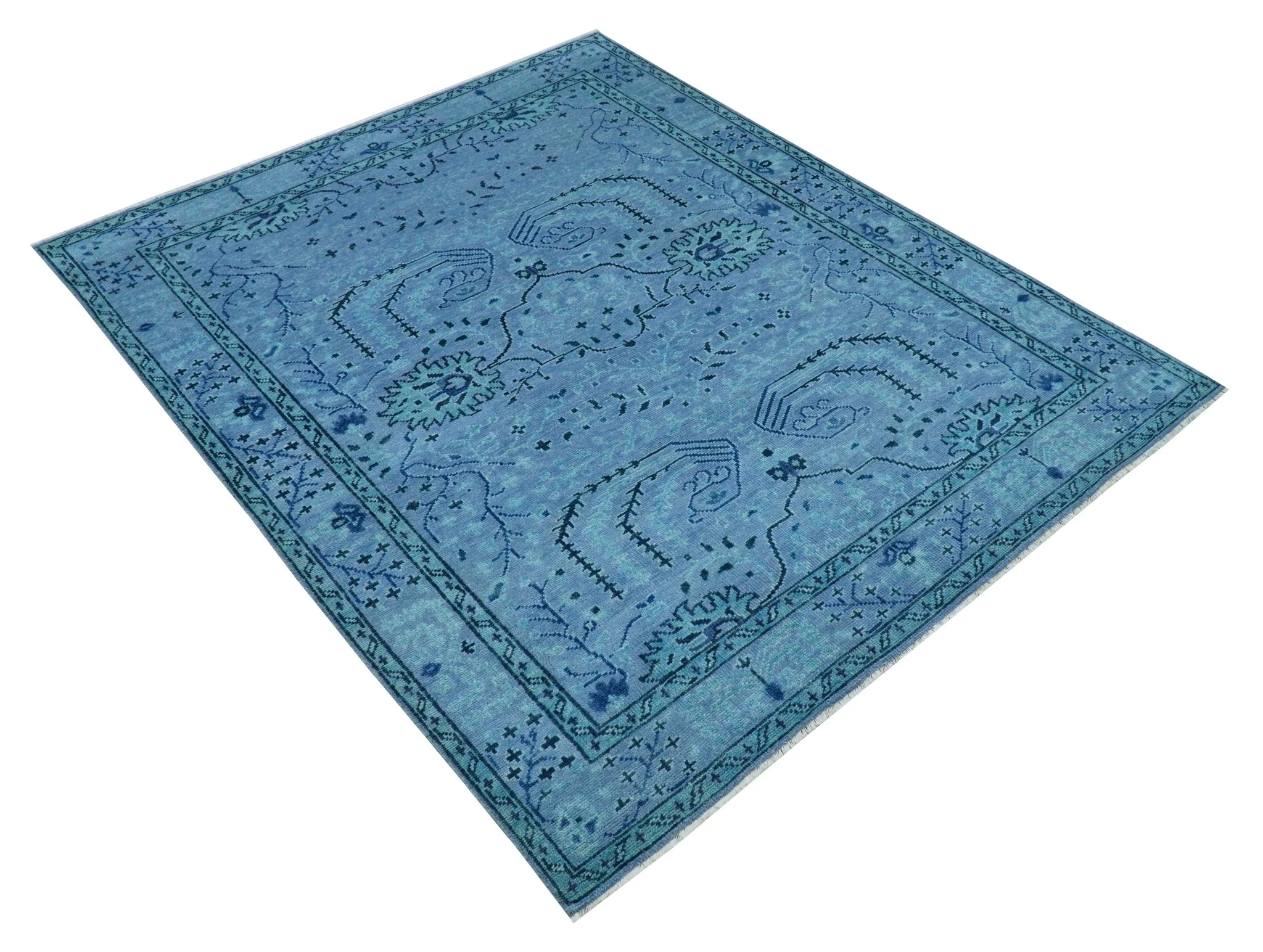 Custom Made Oriental Design Blue Hand Knotted Wool Rug - Image 10