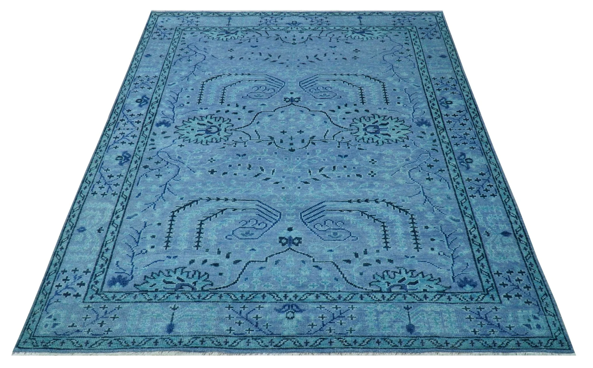 Custom Made Oriental Design Blue Hand Knotted Wool Rug - Image 11