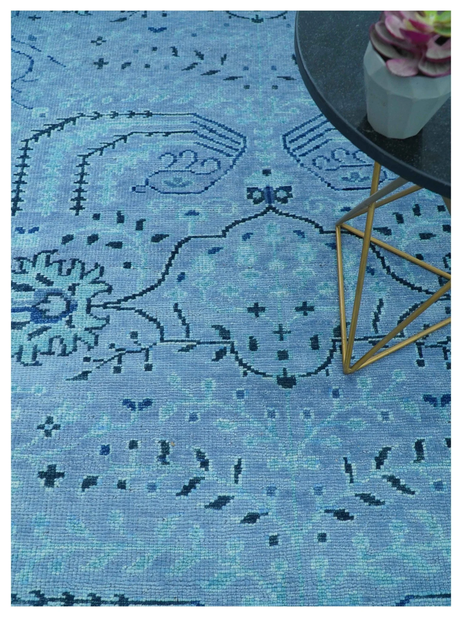 Custom Made Oriental Design Blue Hand Knotted Wool Rug - Image 3