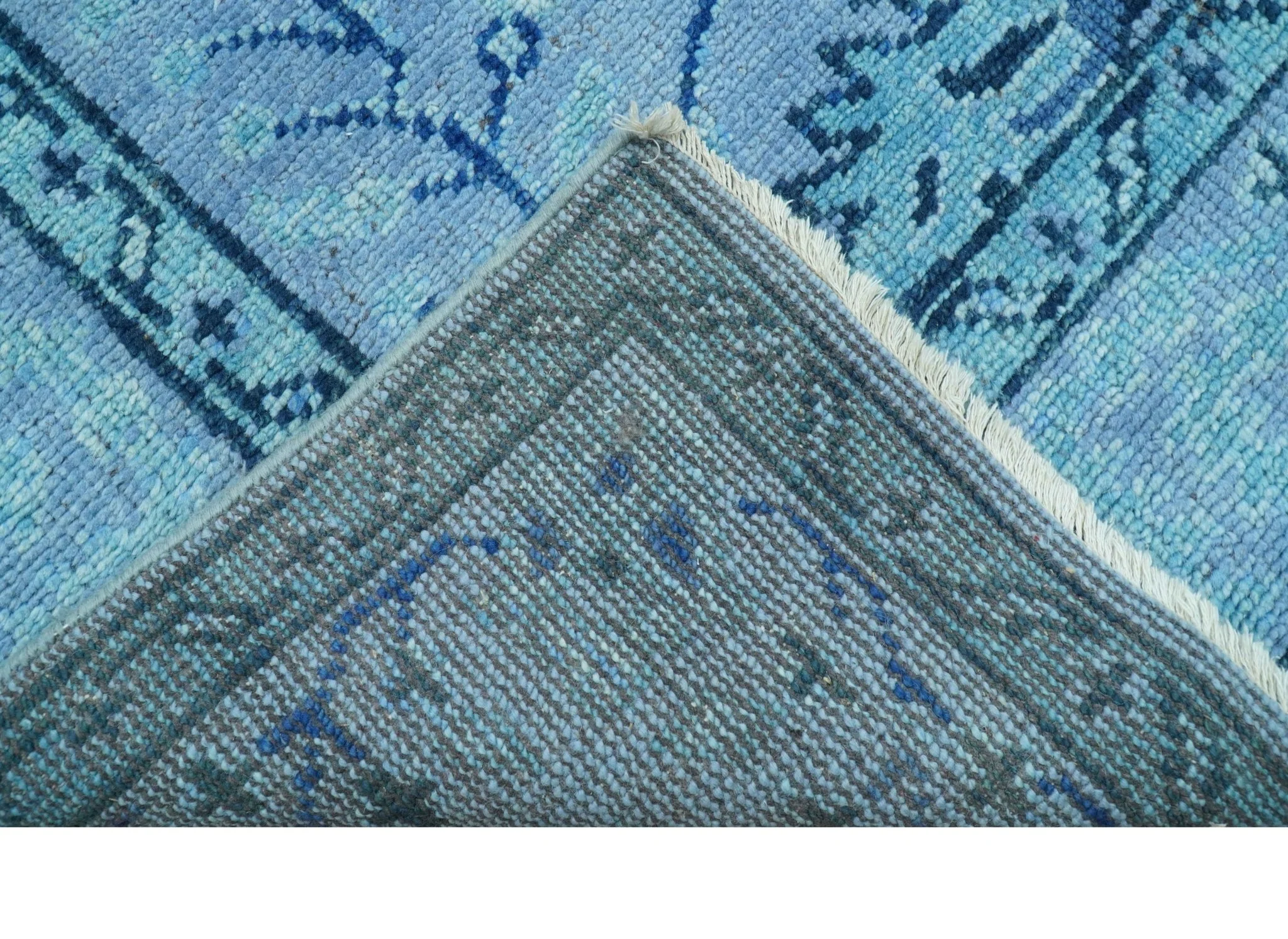 Custom Made Oriental Design Blue Hand Knotted Wool Rug - Image 4