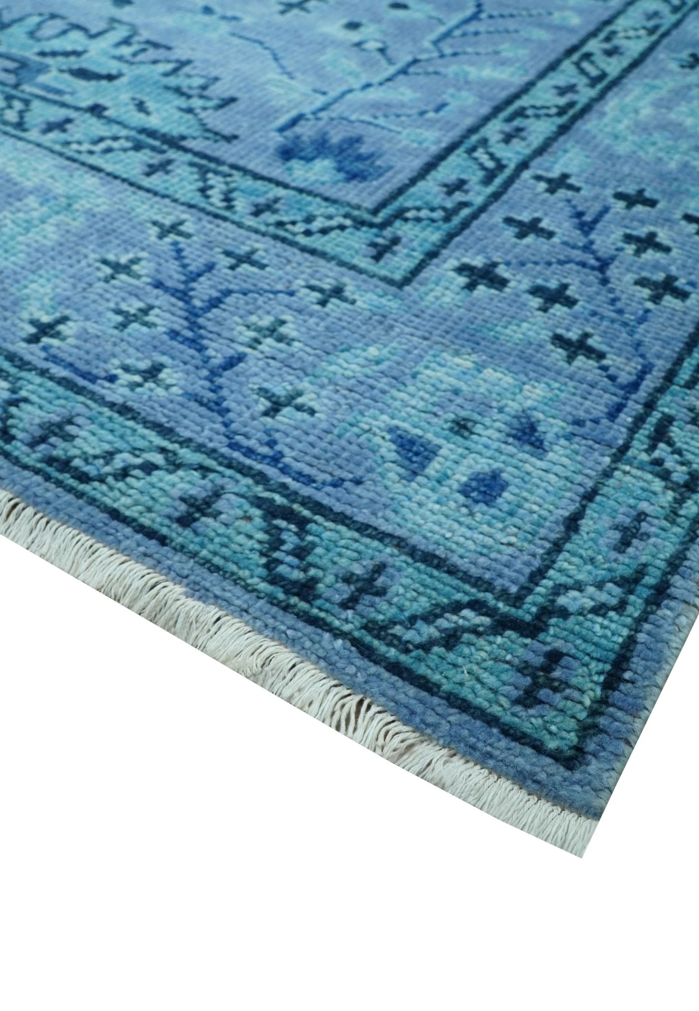Custom Made Oriental Design Blue Hand Knotted Wool Rug - Image 5