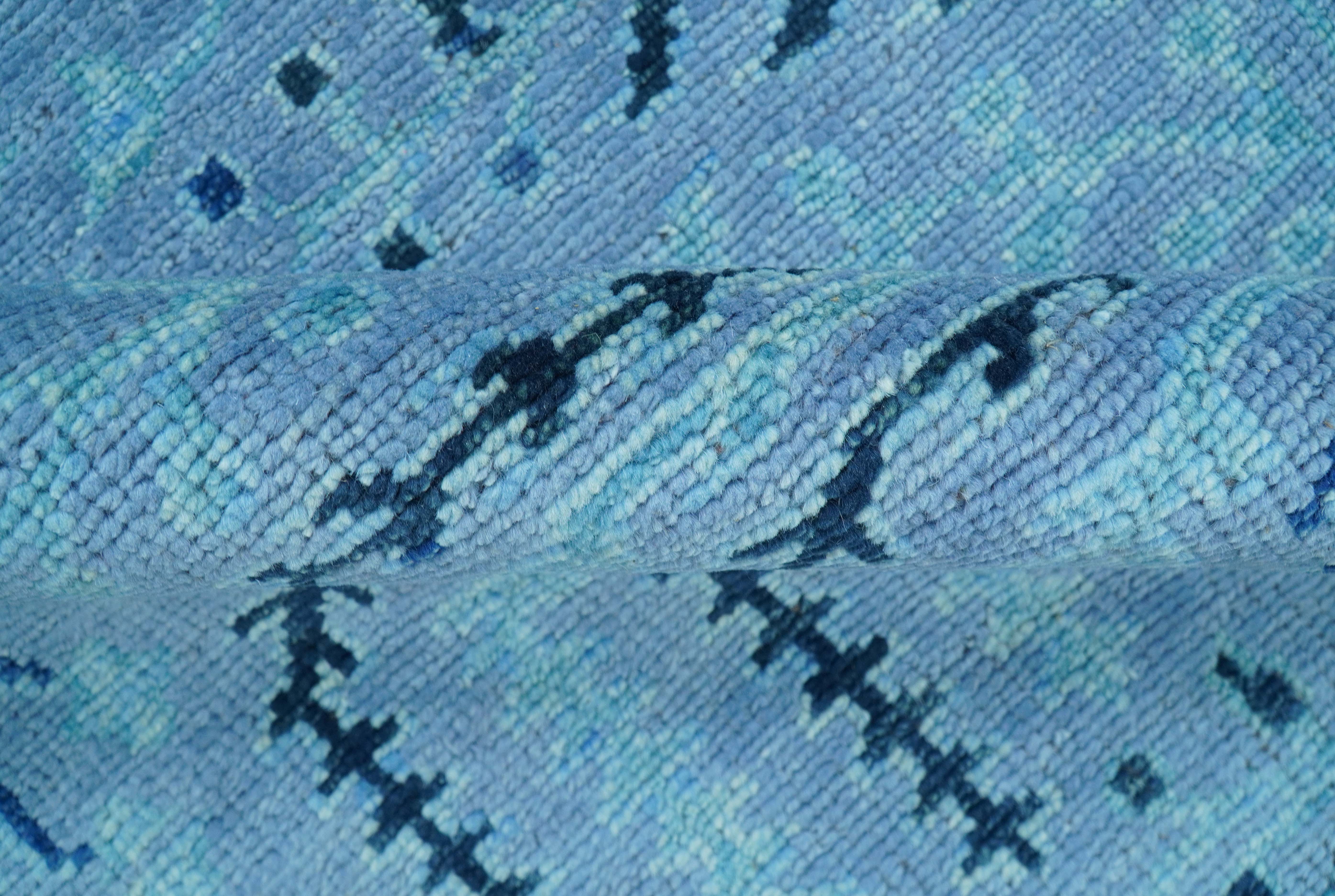 Custom Made Oriental Design Blue Hand Knotted Wool Rug - Image 8