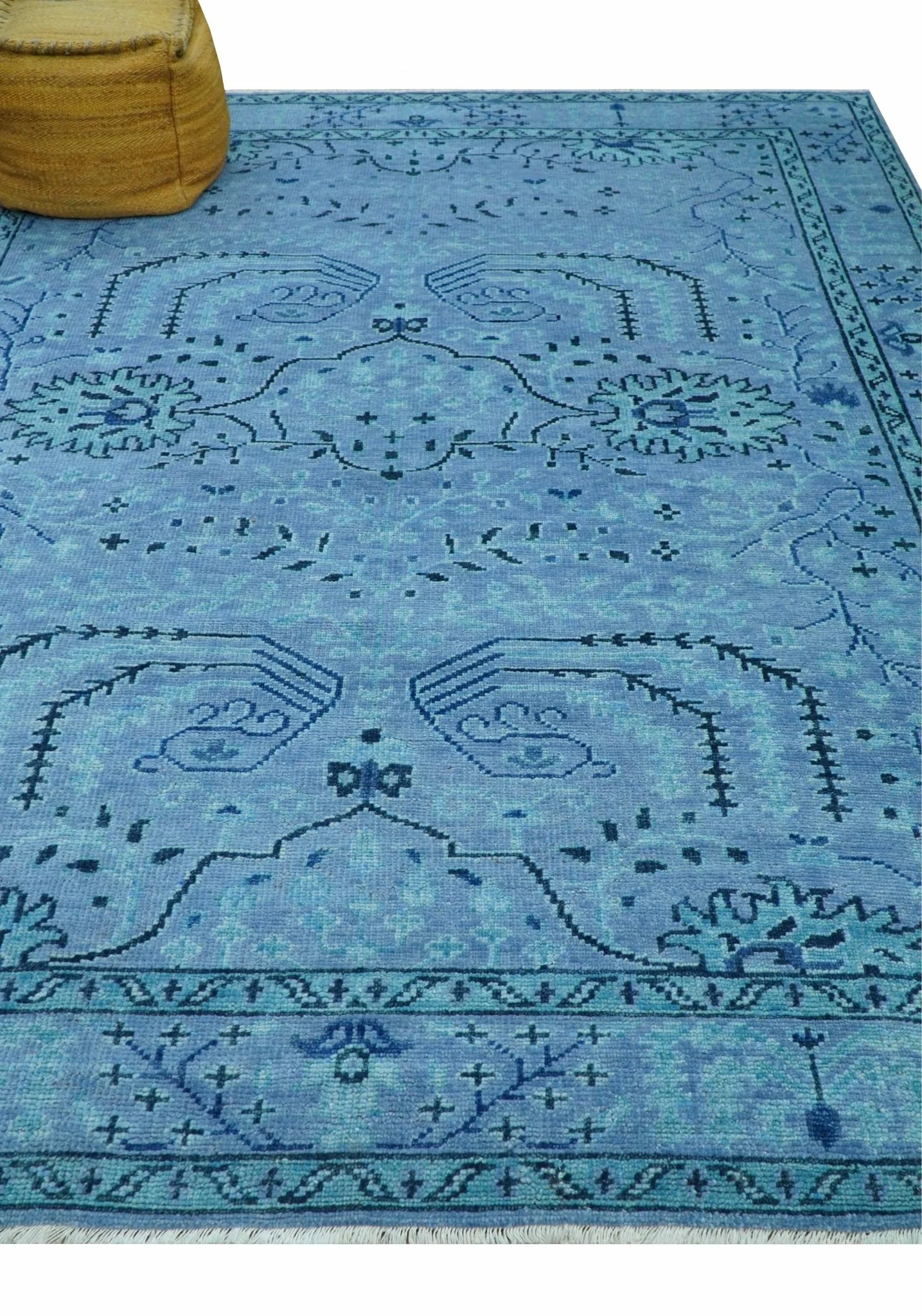 Custom Made Oriental Design Blue Hand Knotted Wool Rug - Image 9