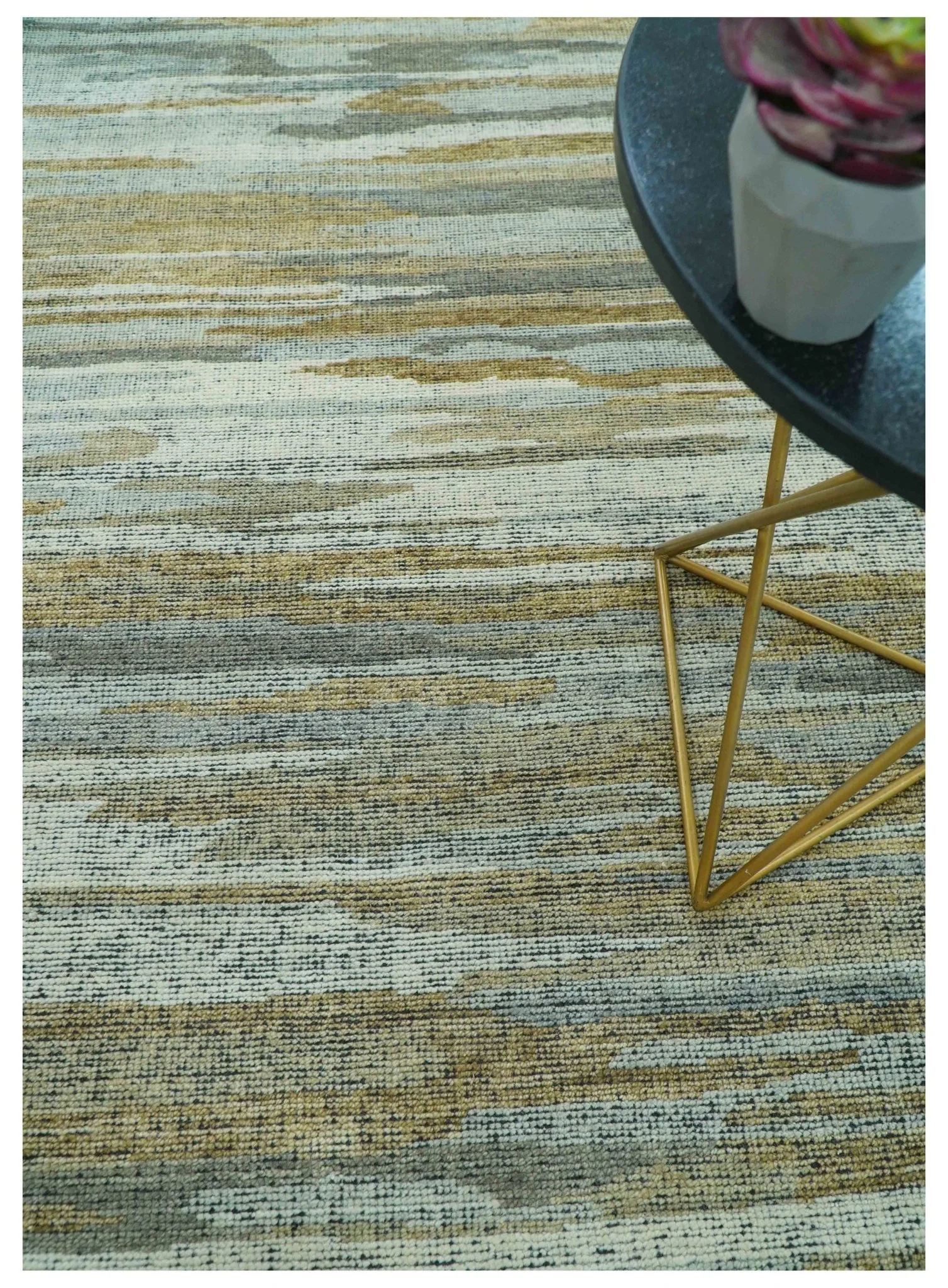 Custom Made Modern Abstract Design Brown And Gray Hand Knotted Wool Area Rug - Image 3