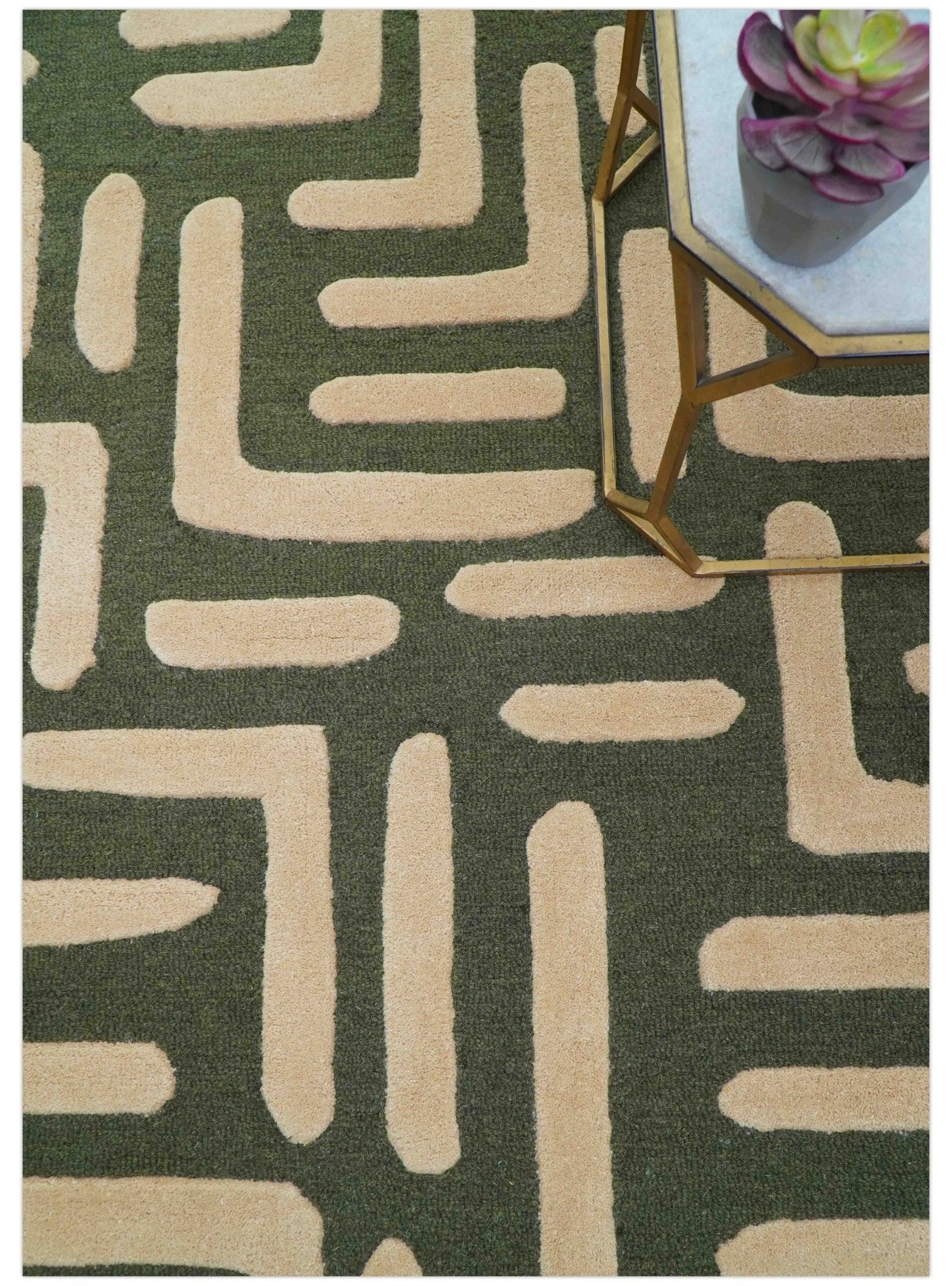 Maze Custom Made Modern Abstract Design Olive Hand Tufted Wool Area Rug - Image 10