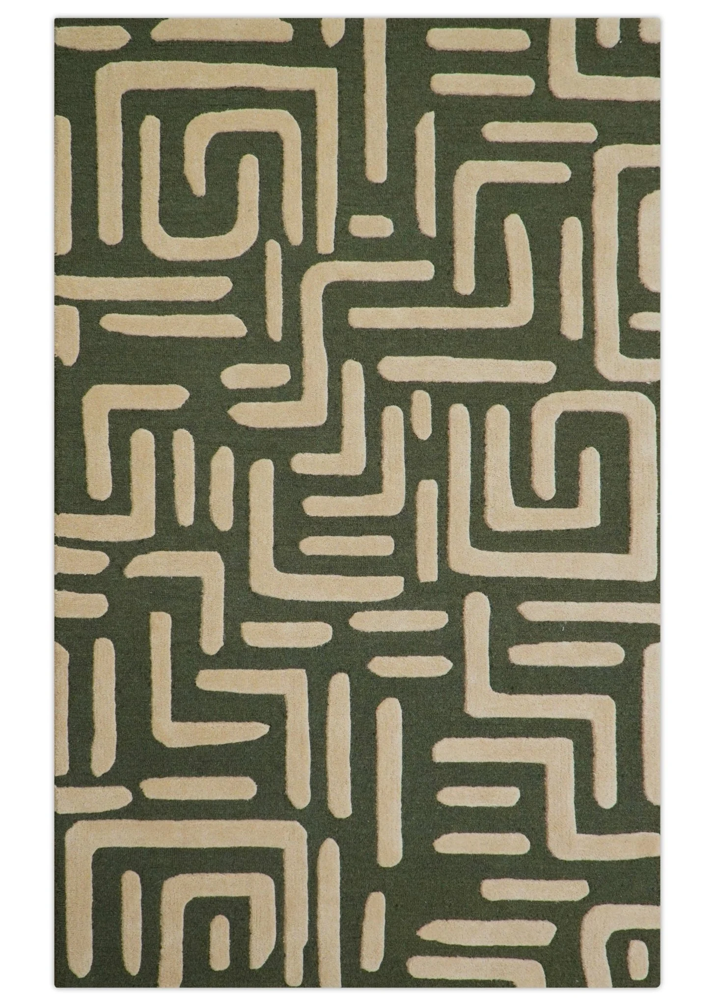 Maze Custom Made Modern Abstract Design Olive Hand Tufted Wool Area Rug - Image 2