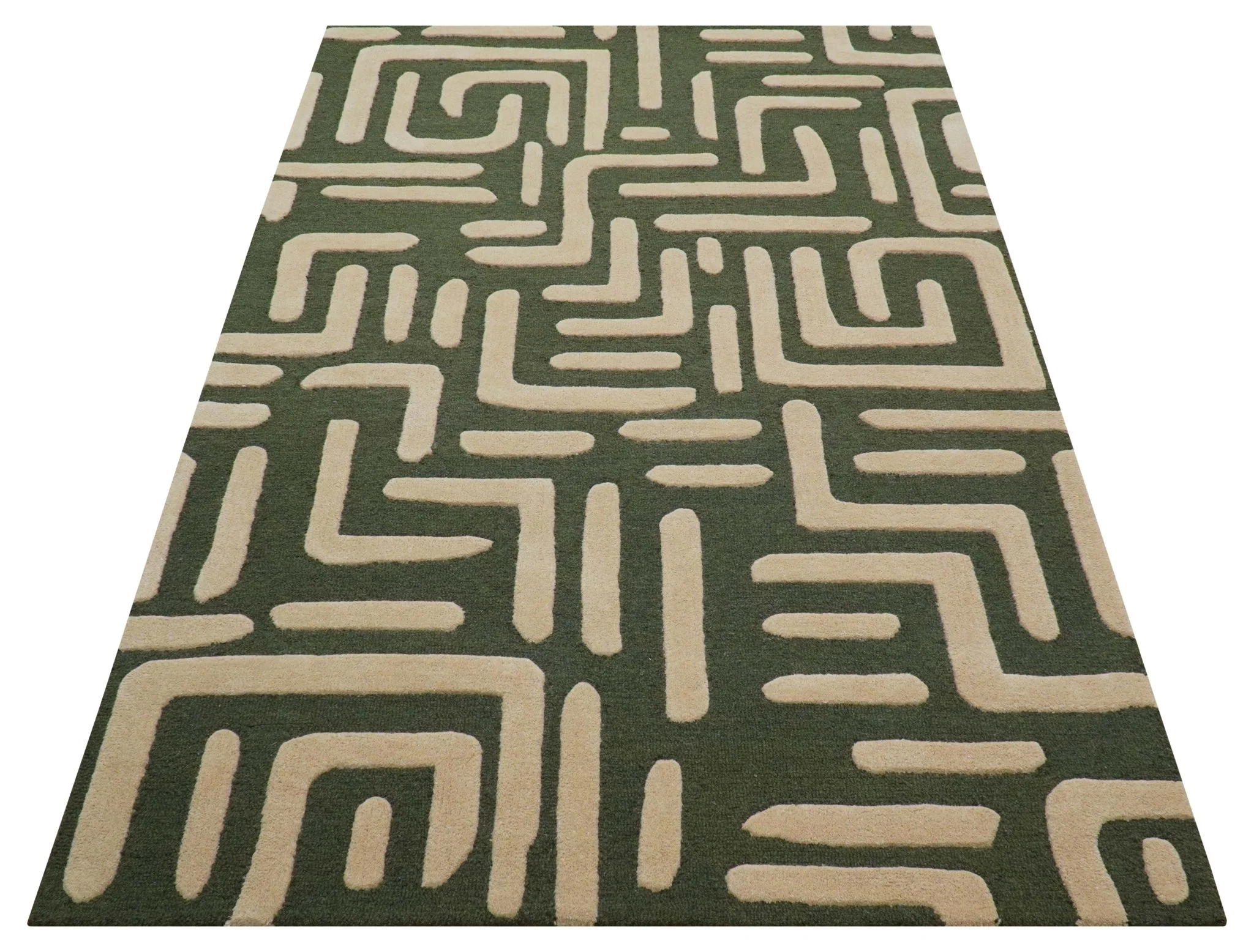 Maze Custom Made Modern Abstract Design Olive Hand Tufted Wool Area Rug - Image 4