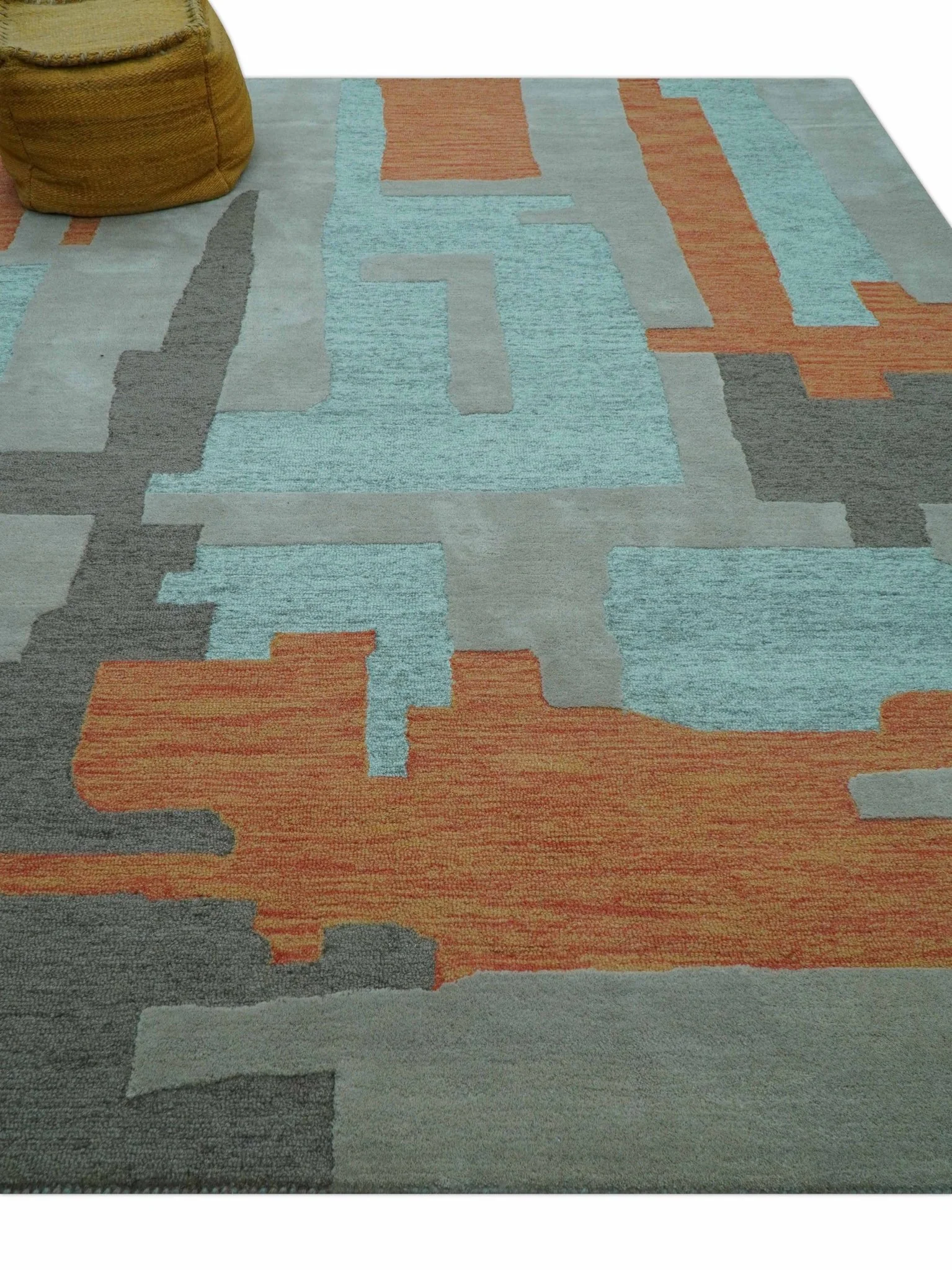 Custom Made Modern Abstract Gray And Blue Hand Tufted Wool Area Rug - Image 11