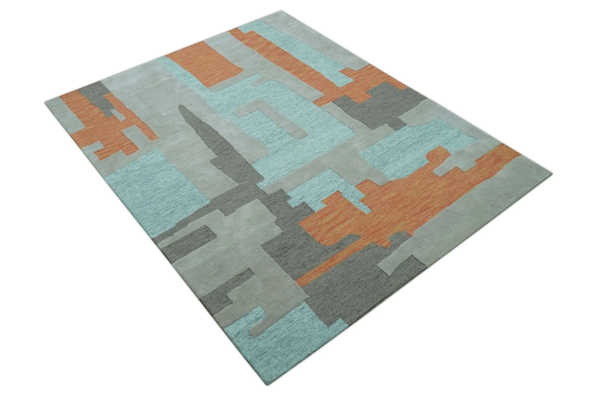 Custom Made Modern Abstract Gray And Blue Hand Tufted Wool Area Rug - Image 4
