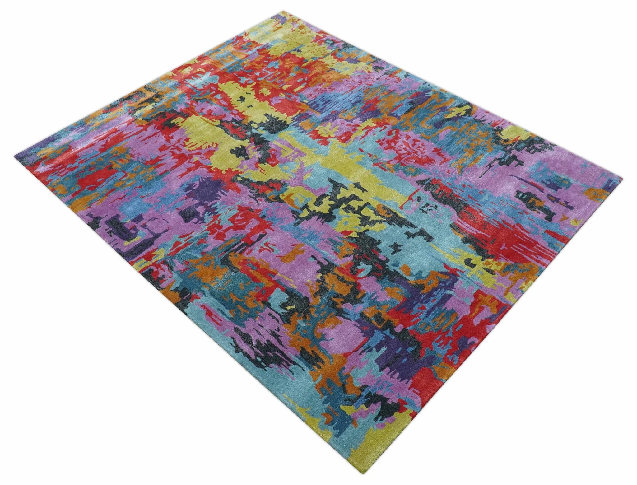 Custom Made Modern Abstract Multi-color Hand Tufted Wool-Art Silk Rug - Image 11