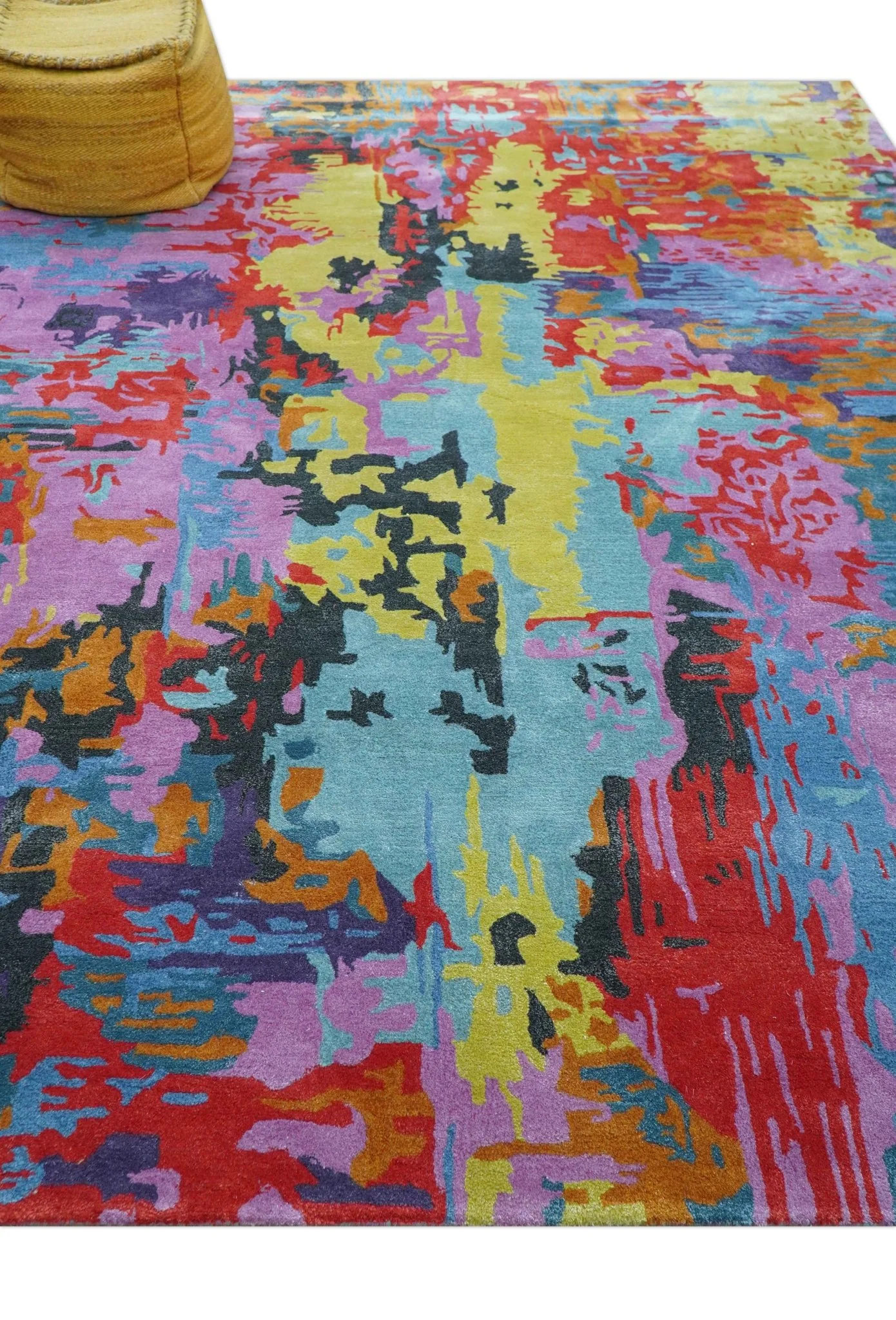 Custom Made Modern Abstract Multi-color Hand Tufted Wool-Art Silk Rug - Image 3