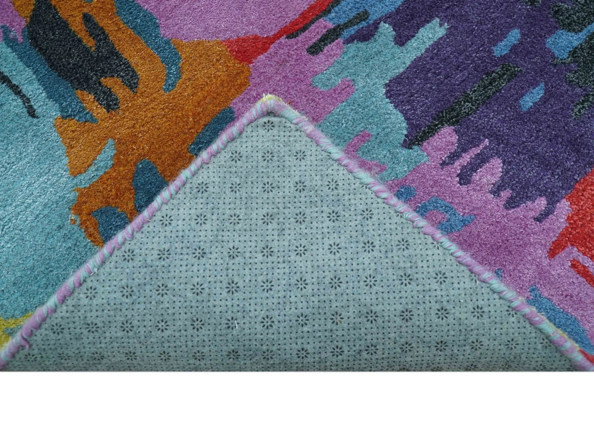 Custom Made Modern Abstract Multi-color Hand Tufted Wool-Art Silk Rug - Image 4