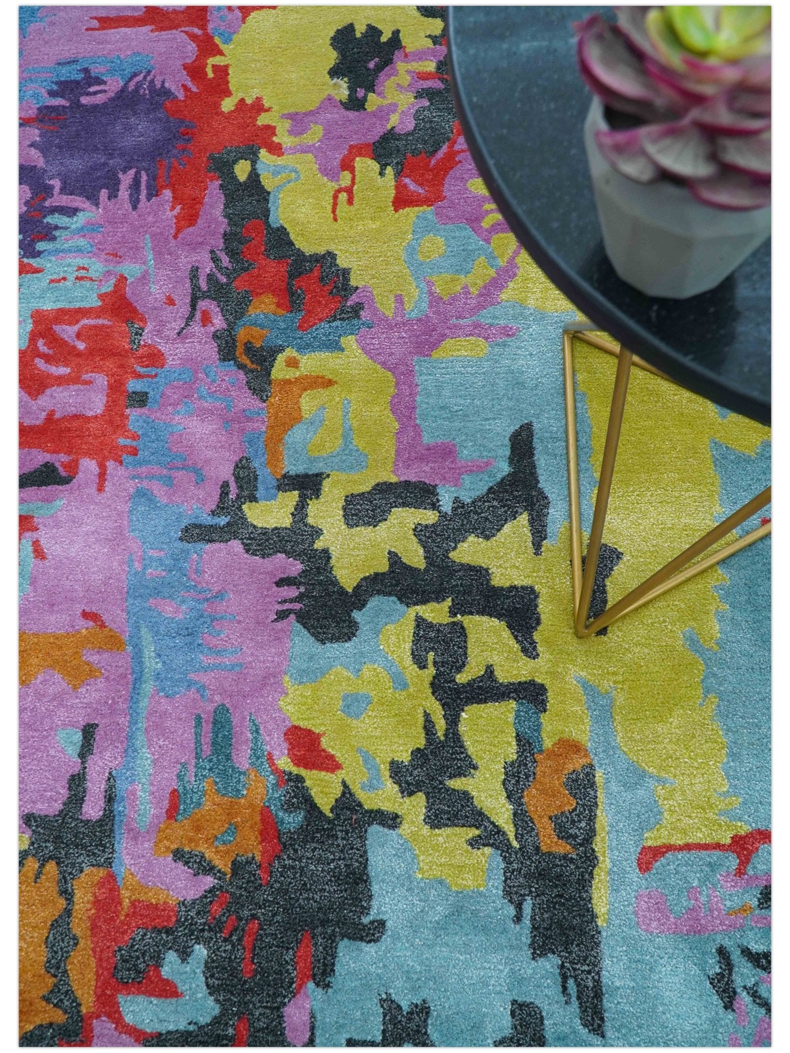 Custom Made Modern Abstract Multi-color Hand Tufted Wool-Art Silk Rug - Image 9