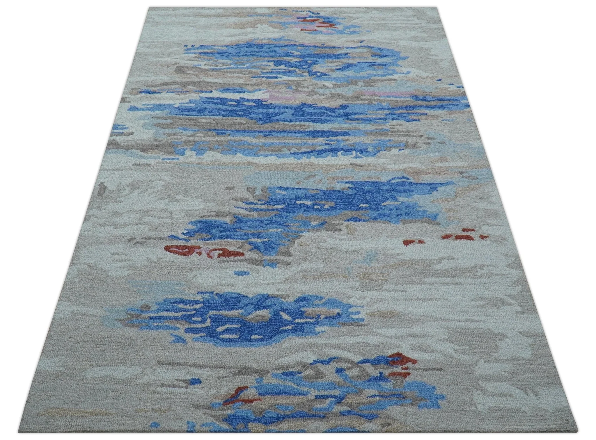 Custom Made Modern Abstract Silver And Blue Hand Tufted Wool  Rug - Image 5