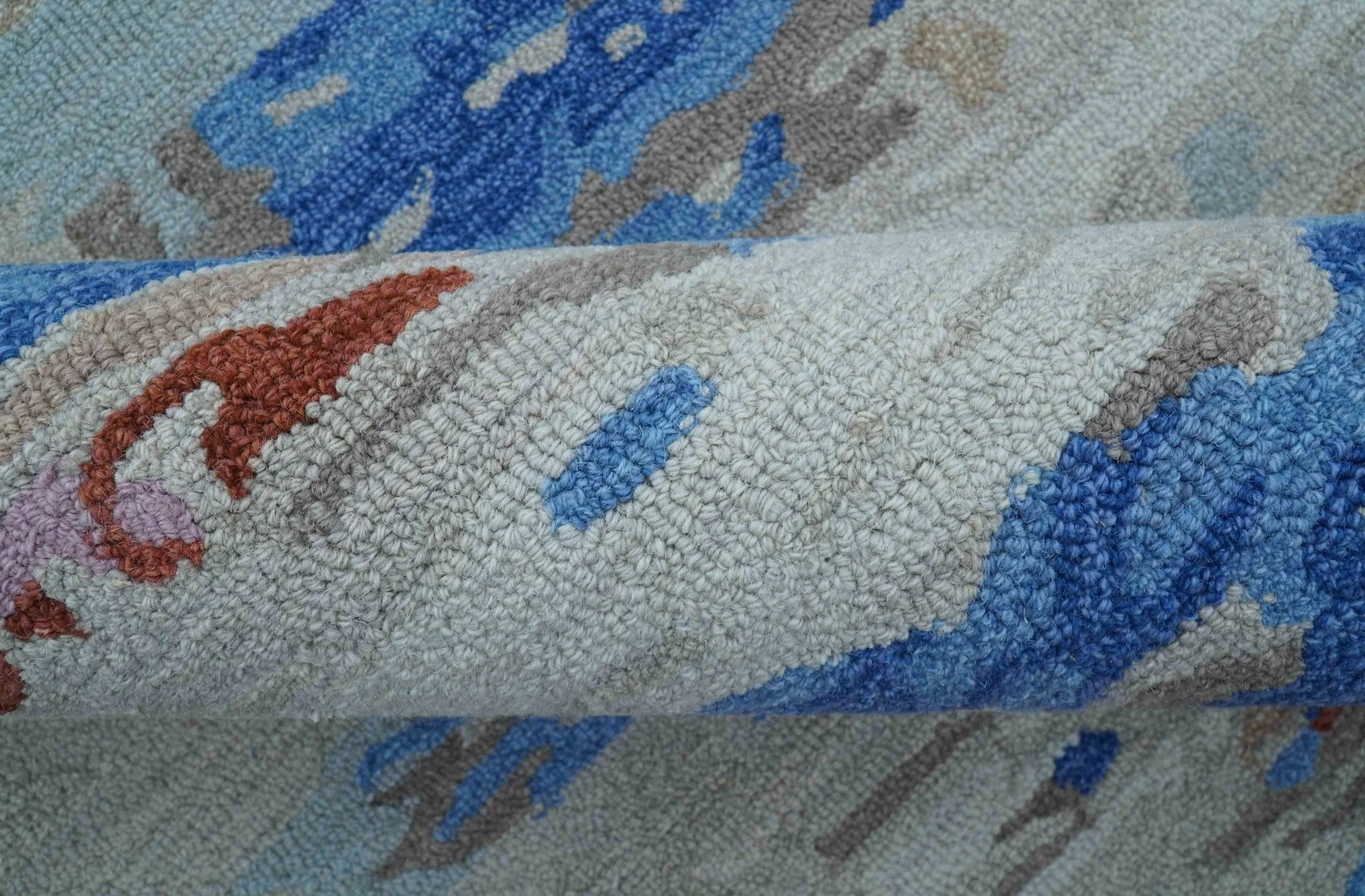 Custom Made Modern Abstract Silver And Blue Hand Tufted Wool  Rug - Image 7