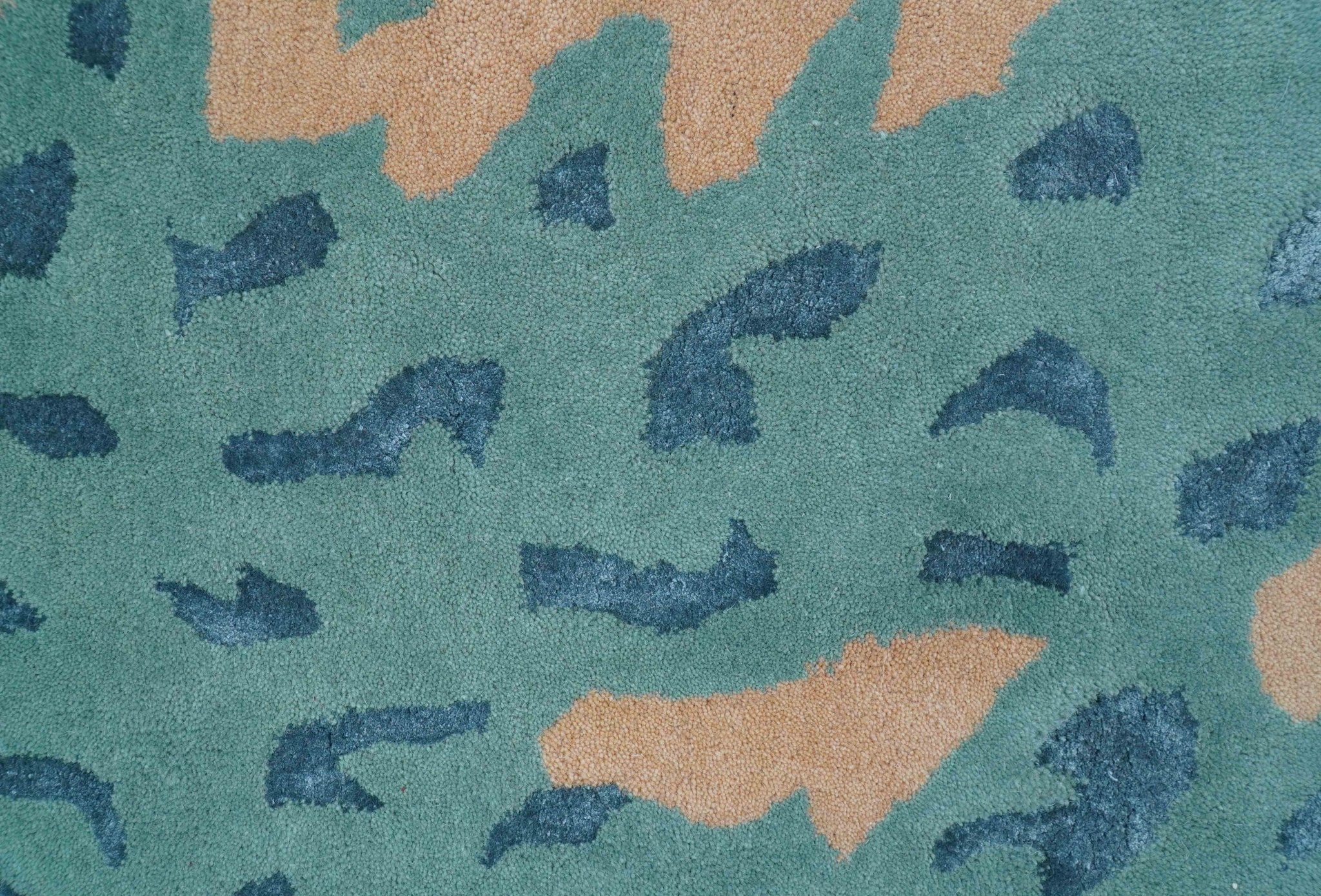 Custom Made Modern Animal Pattern Teal And Beige Hand Tufted Wool Area Rug - Image 8