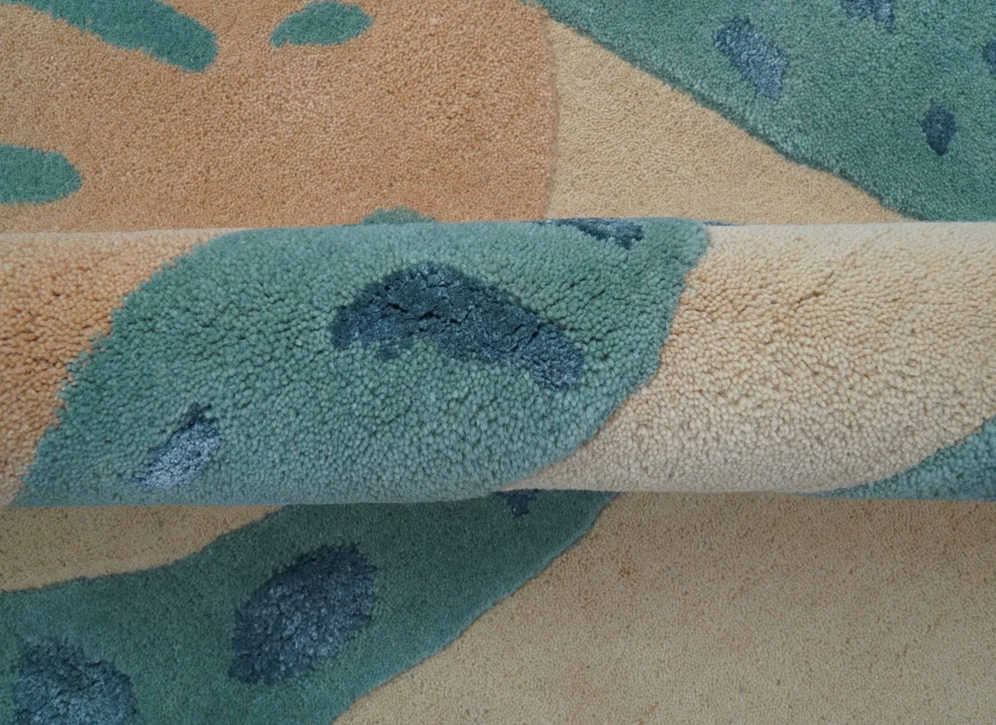 Custom Made Modern Animal Pattern Teal And Beige Hand Tufted Wool Area Rug - Image 9