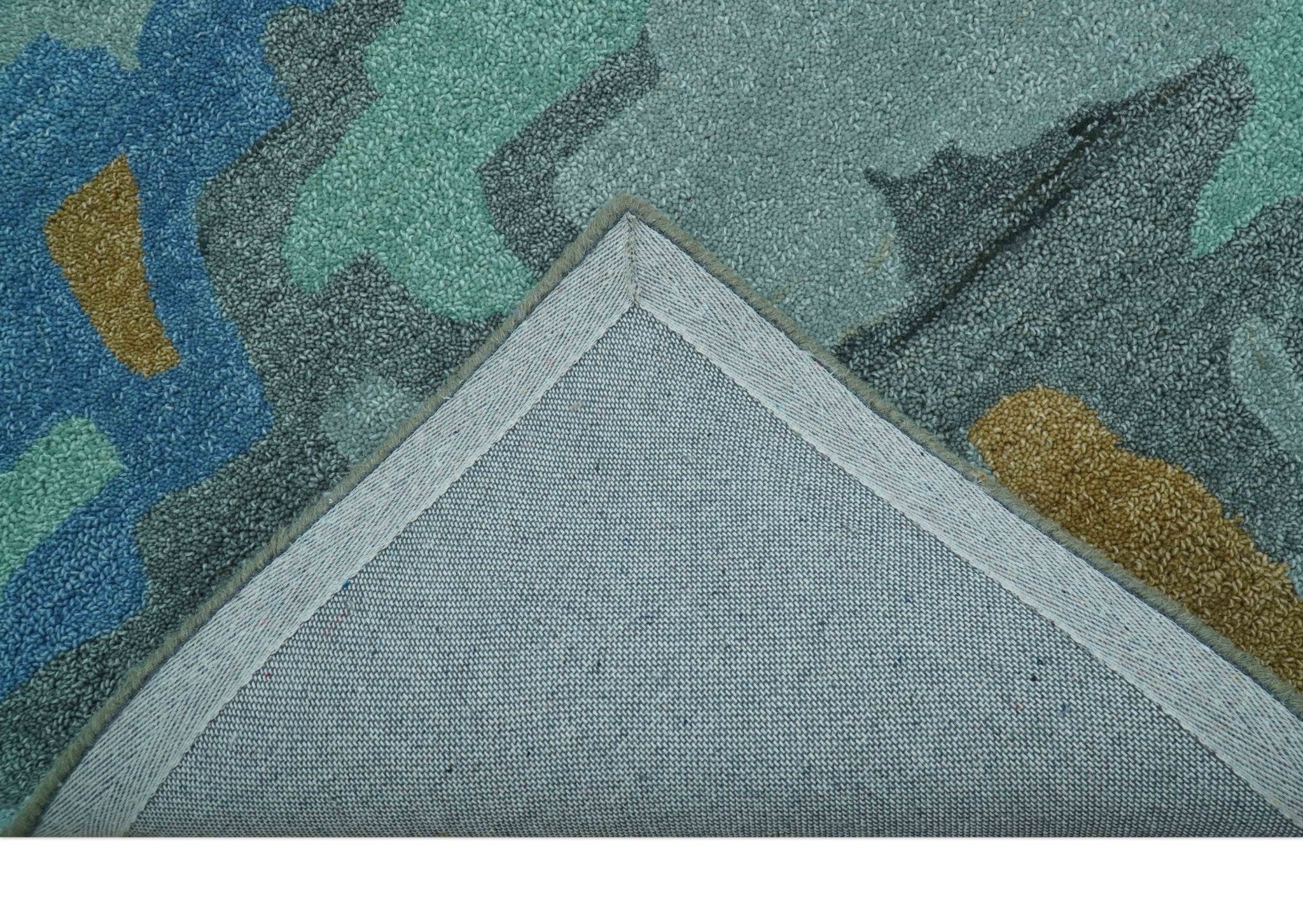 Custom Made Modern Blue Abstract Design Hand Tufted Wool And Viscose Area Rug - Image 5