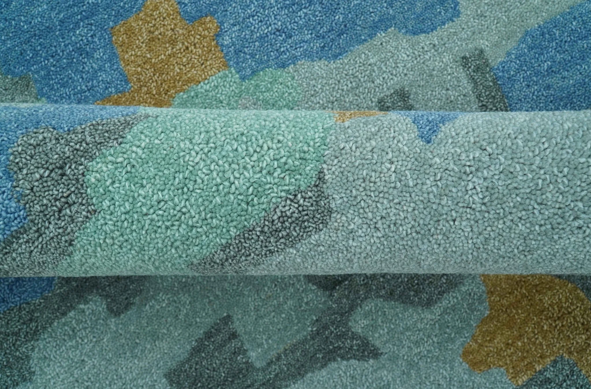 Custom Made Modern Blue Abstract Design Hand Tufted Wool And Viscose Area Rug - Image 9