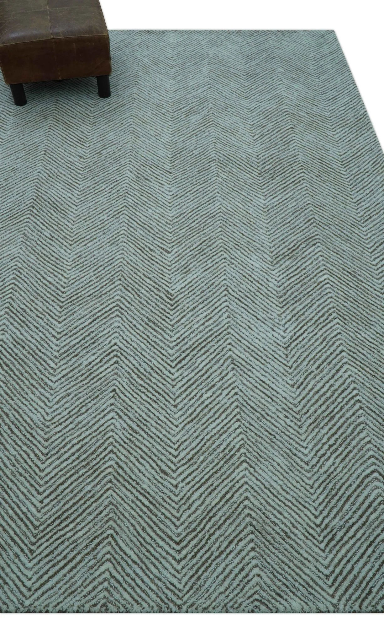 Custom Made Modern Chevron Ivory And Brown Hand Tufted Wool Area Rug - Image 11