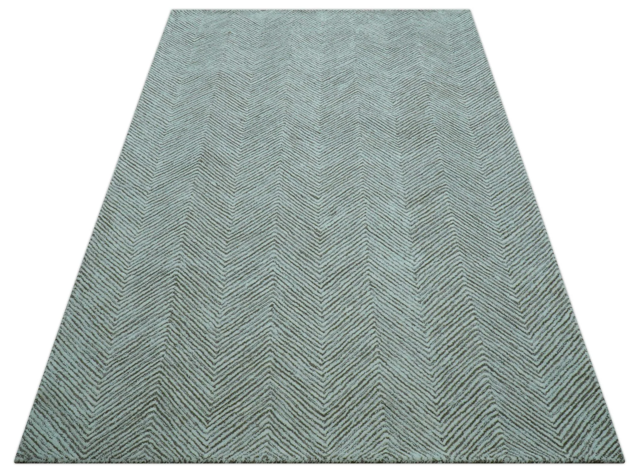 Custom Made Modern Chevron Ivory And Brown Hand Tufted Wool Area Rug - Image 3
