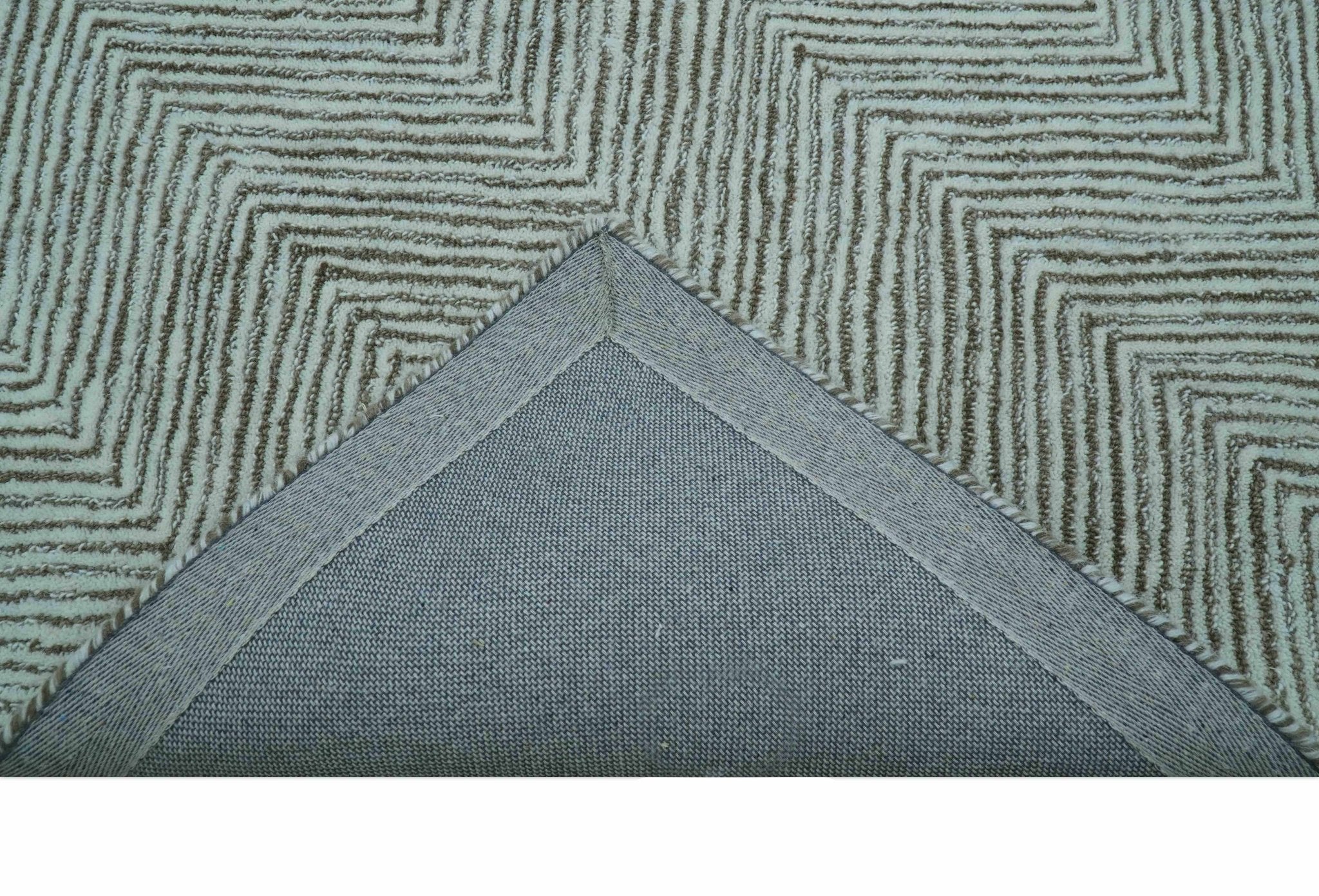 Custom Made Modern Chevron Ivory And Brown Hand Tufted Wool Area Rug - Image 5