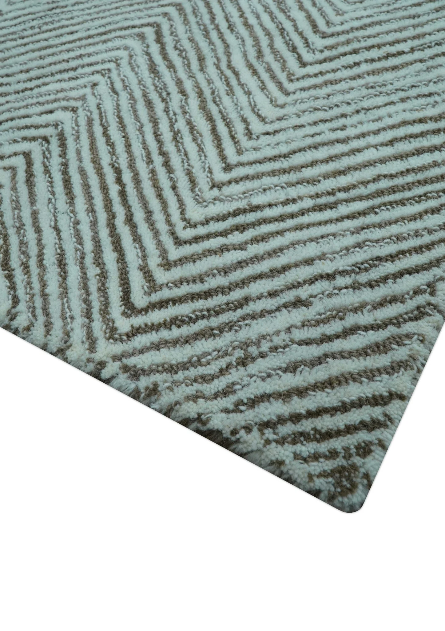 Custom Made Modern Chevron Ivory And Brown Hand Tufted Wool Area Rug - Image 6