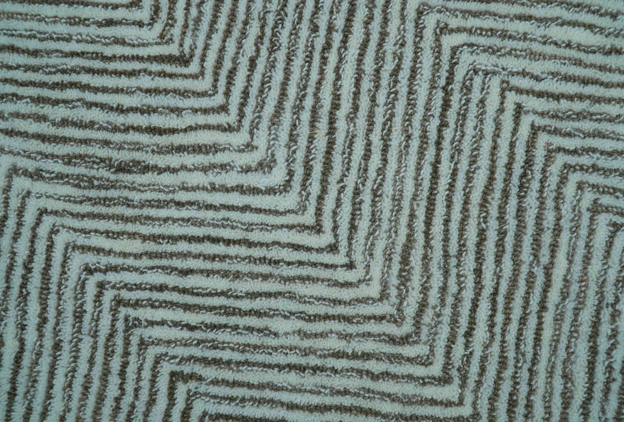 Custom Made Modern Chevron Ivory And Brown Hand Tufted Wool Area Rug - Image 8
