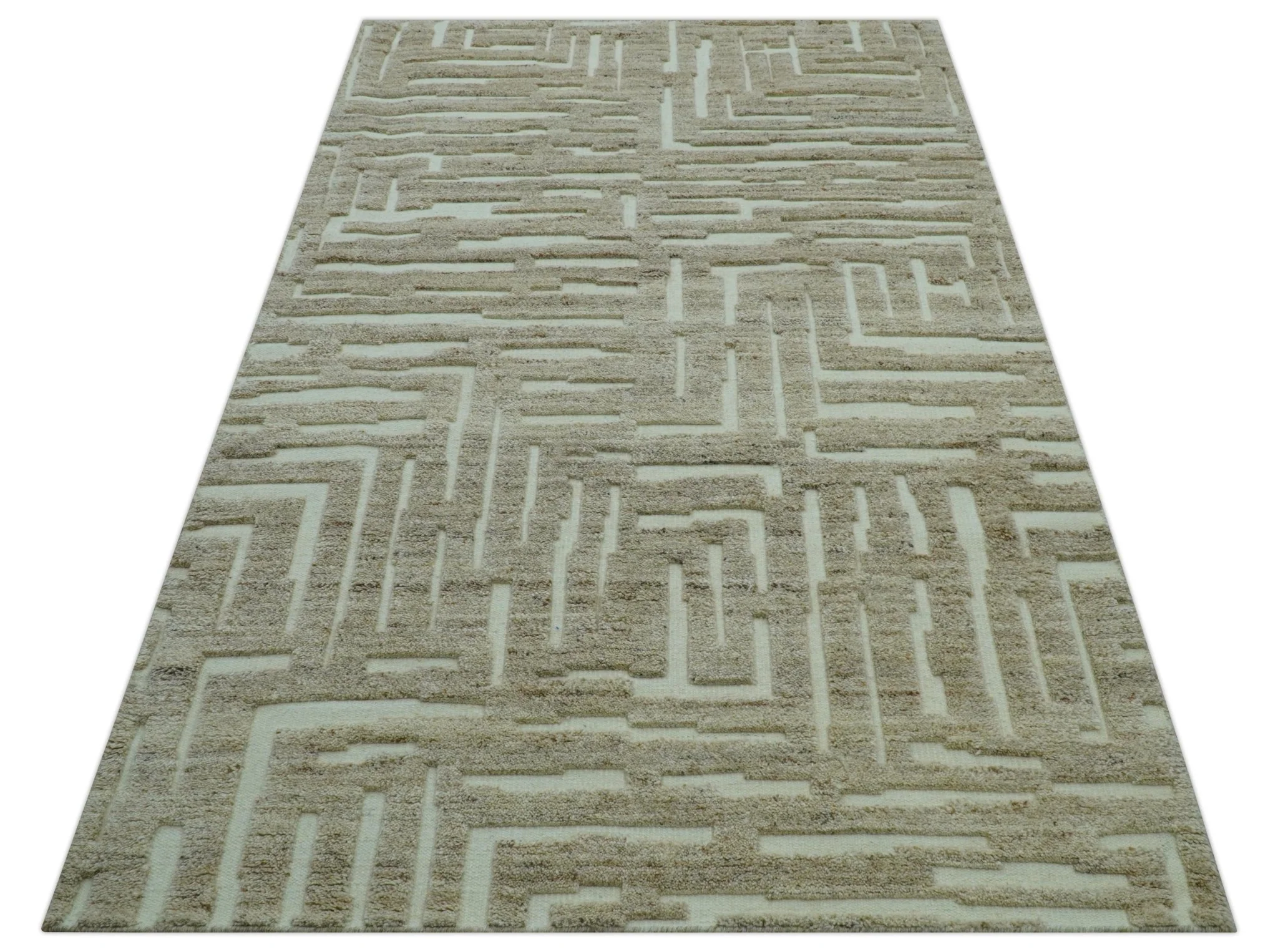 Custom Made Modern Contemporary Beige Hand Knotted Wool Area Rug - Image 10