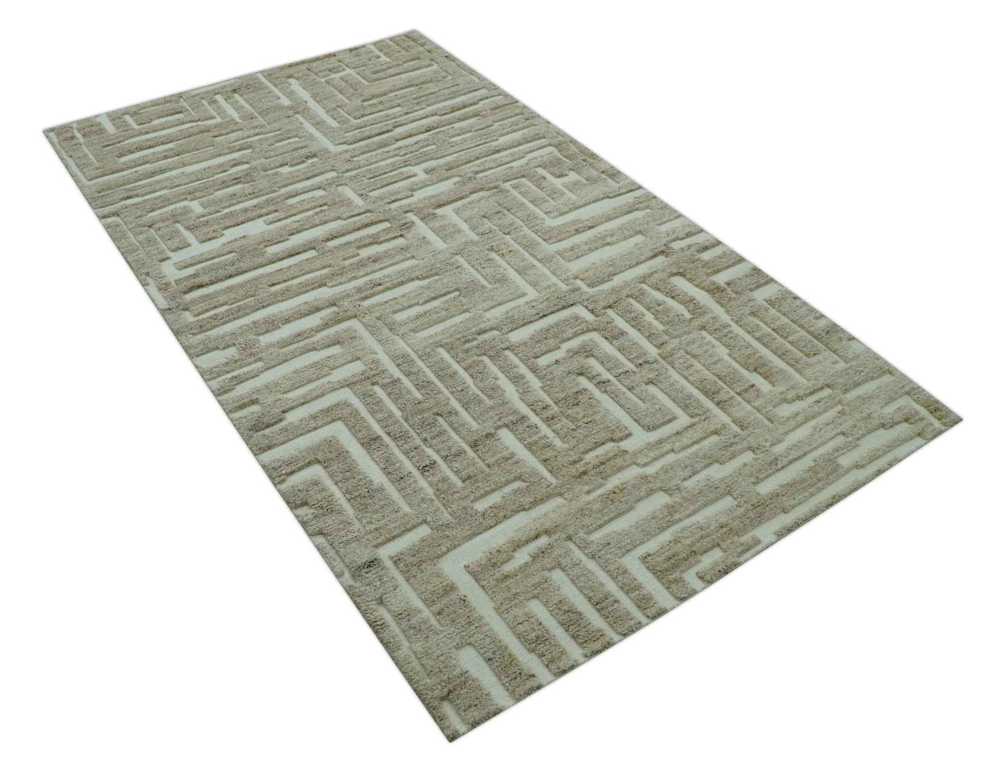 Custom Made Modern Contemporary Beige Hand Knotted Wool Area Rug - Image 11