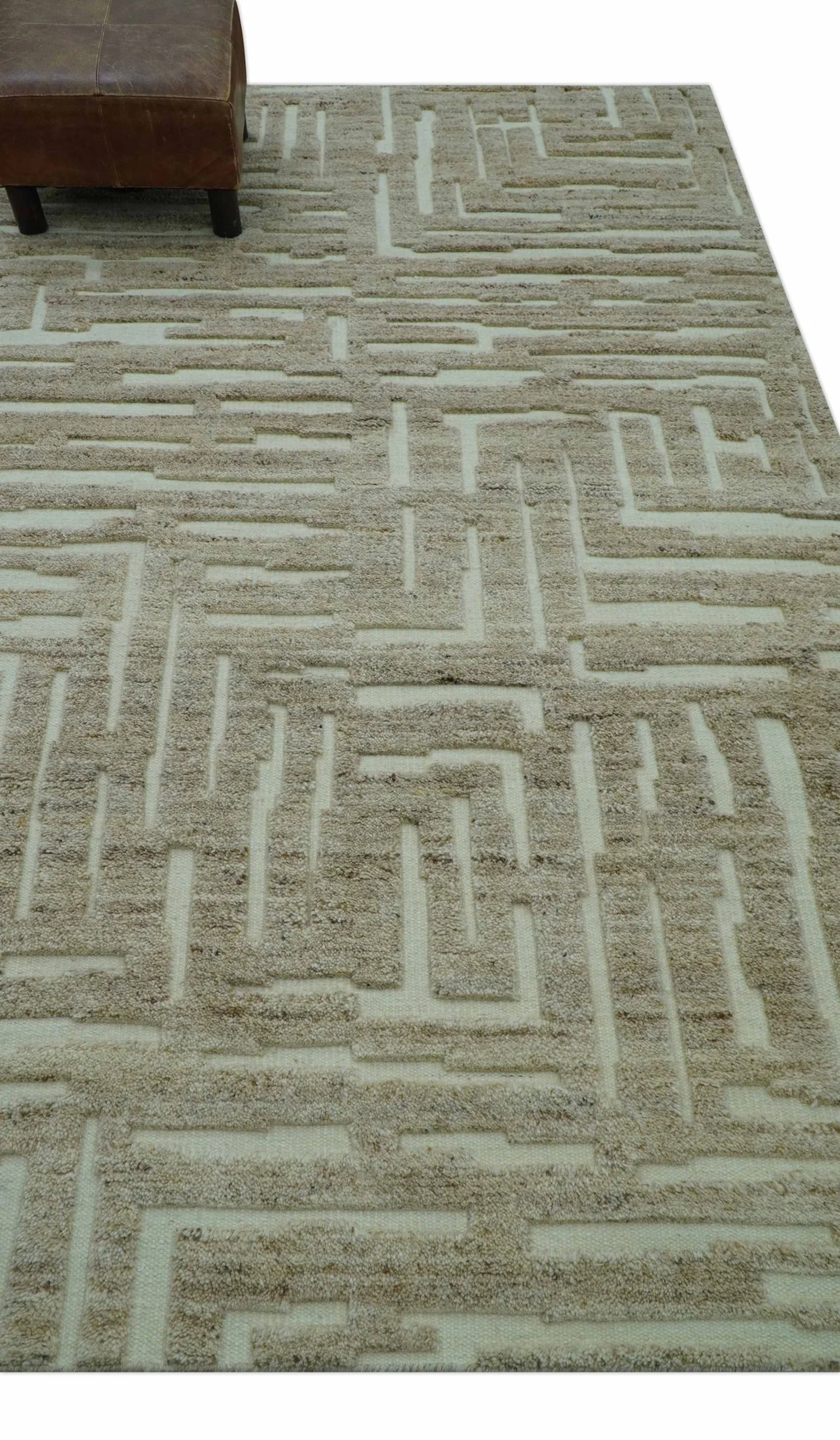 Custom Made Modern Contemporary Beige Hand Knotted Wool Area Rug - Image 4
