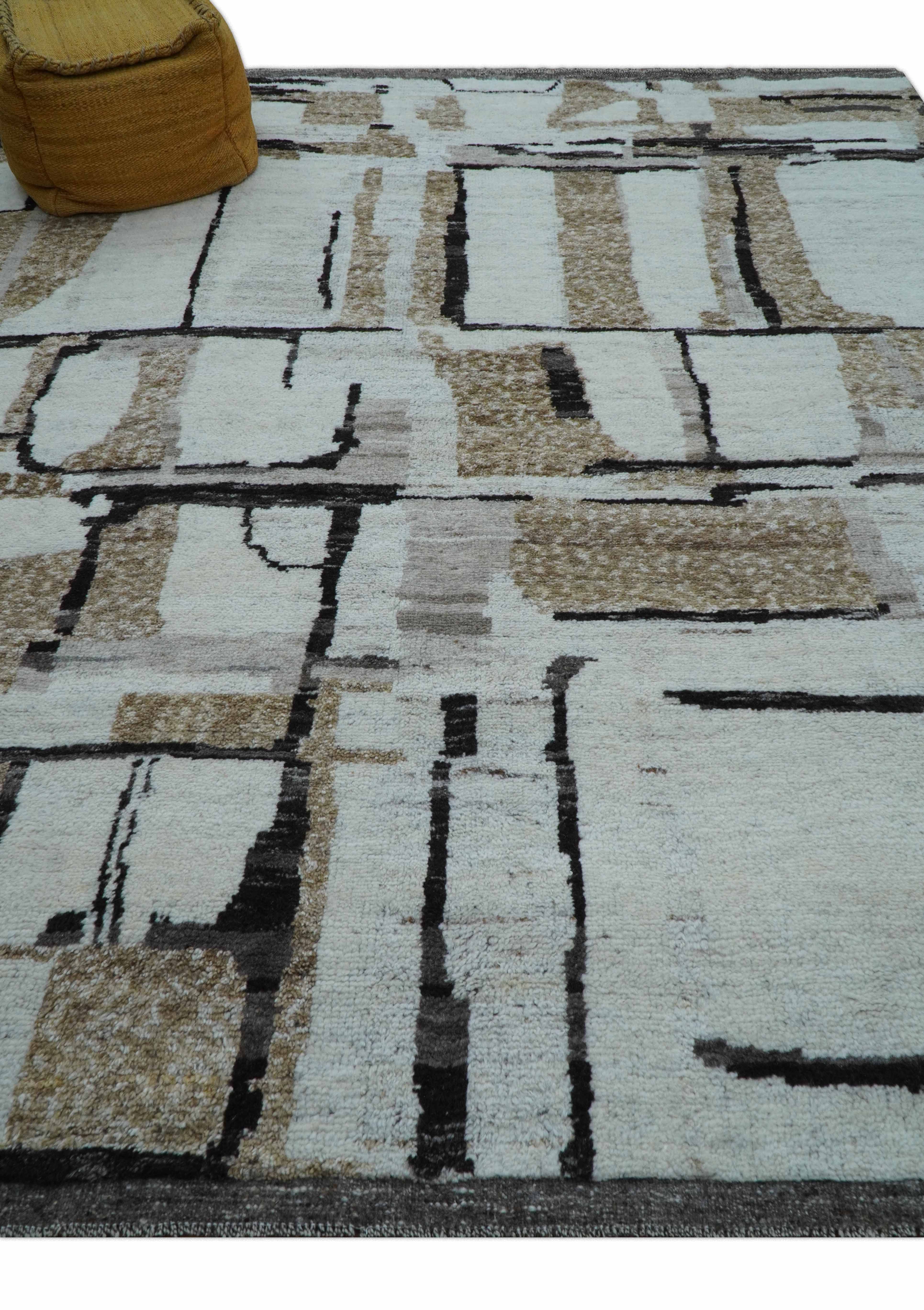 Fossil Custom Made Modern Contemporary Brown Hand knotted Wool Rug - Image 8