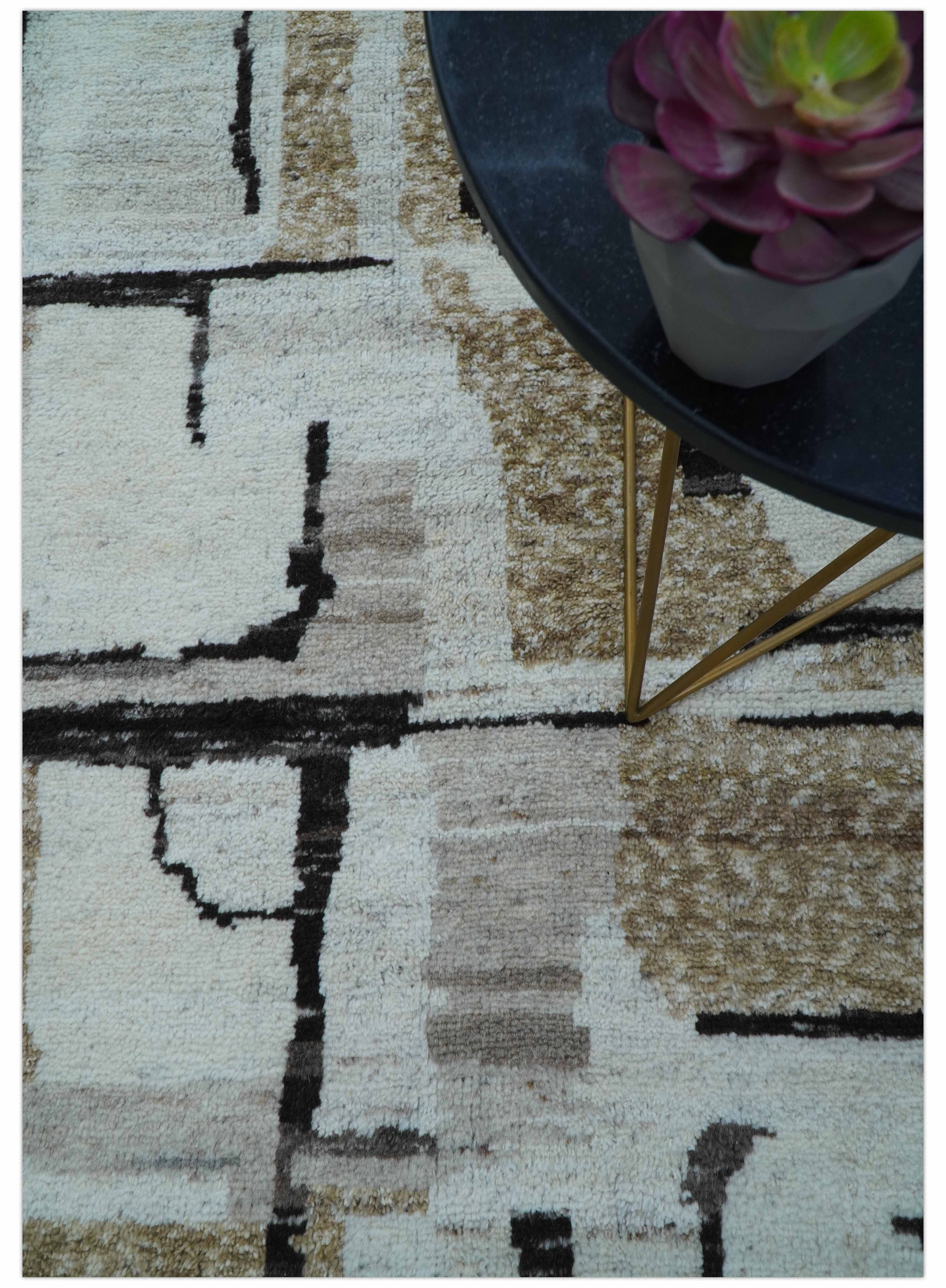 Fossil Custom Made Modern Contemporary Brown Hand knotted Wool Rug - Image 9