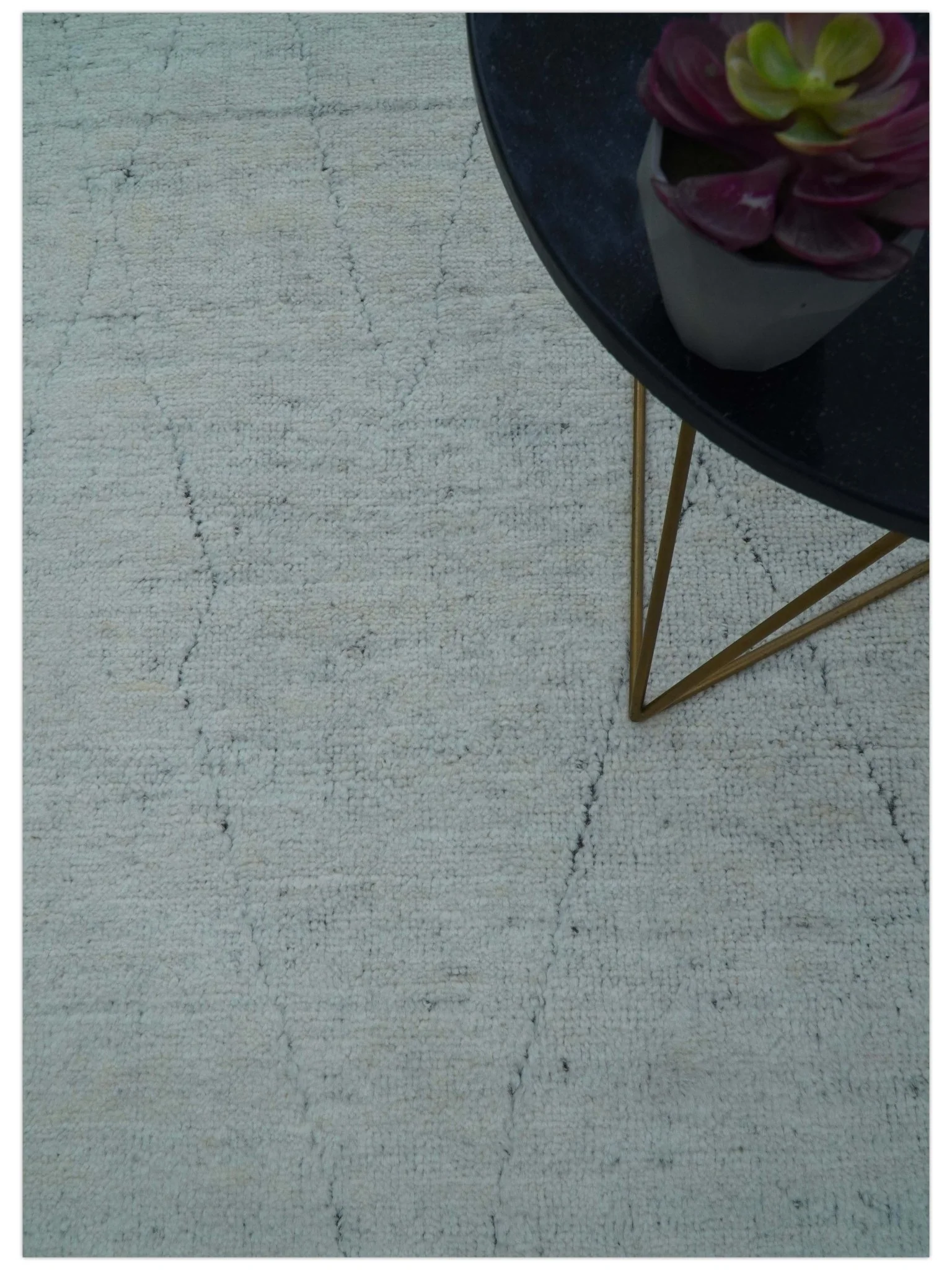 Custom Made Modern Contemporary White and Brown Hand Knotted Wool Rug - Image 3