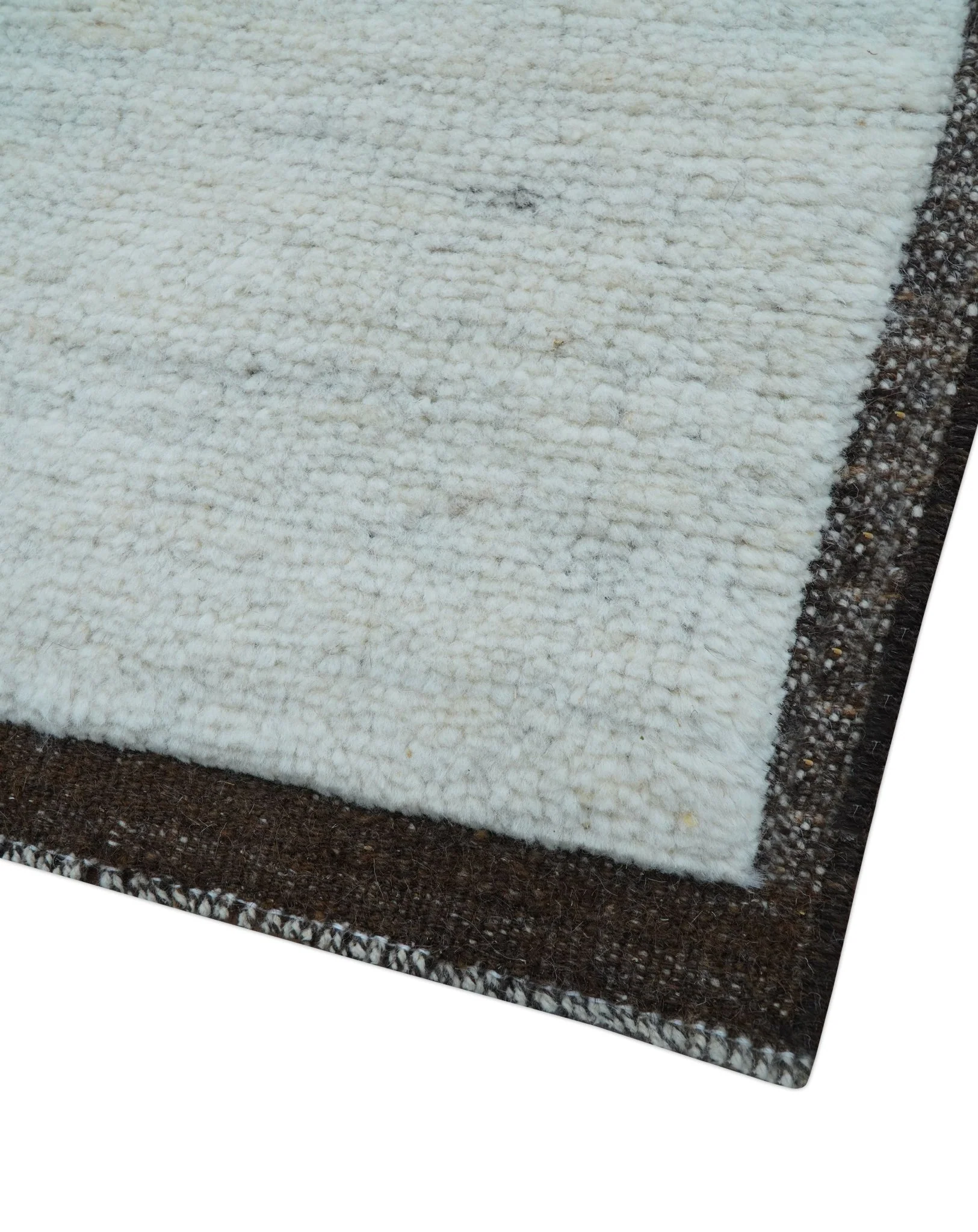 Custom Made Modern Contemporary White and Brown Hand Knotted Wool Rug - Image 8