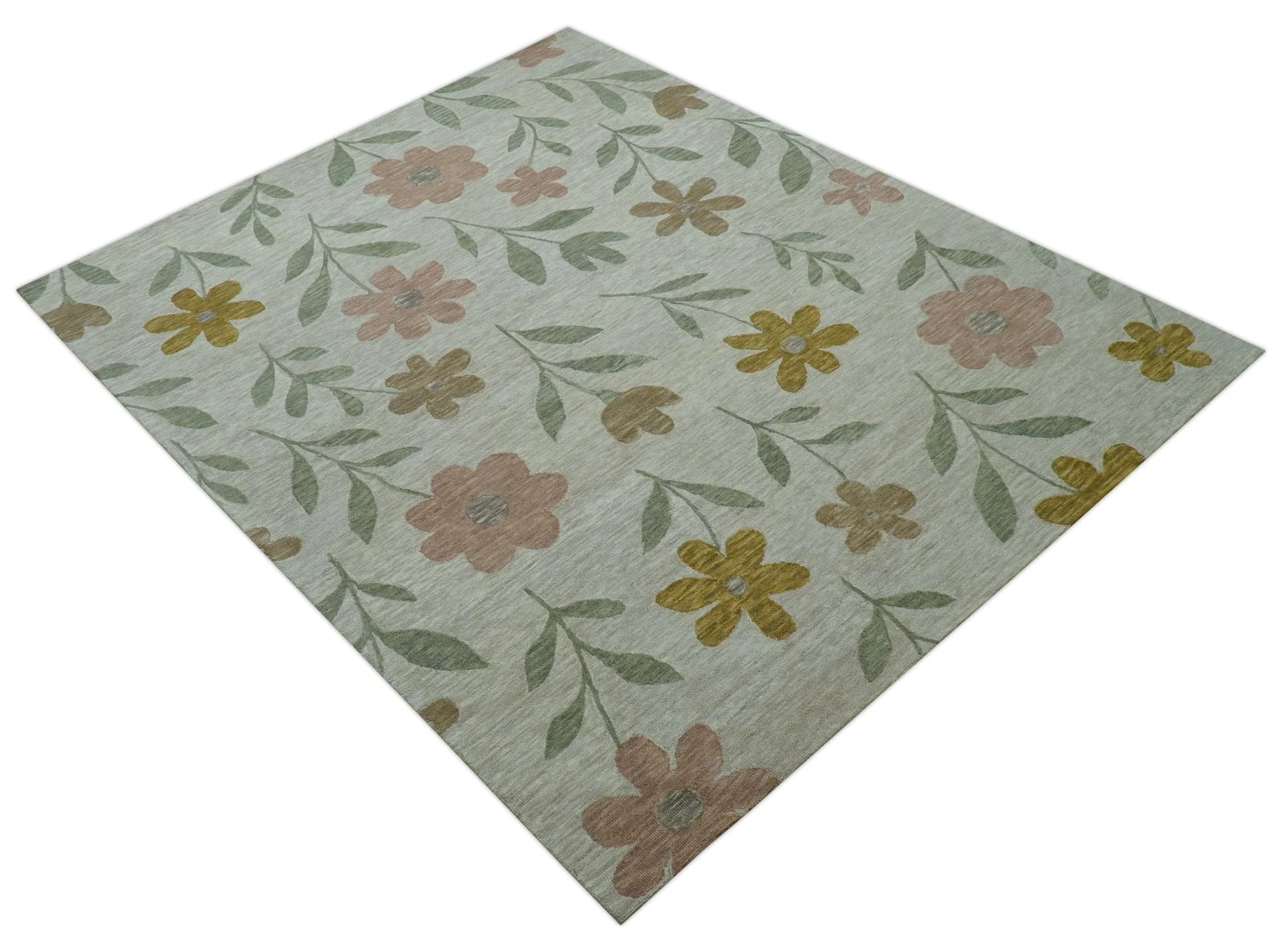 Custom Made Modern Floral Design Beige Hand Tufted Wool Area Rug - Image 11