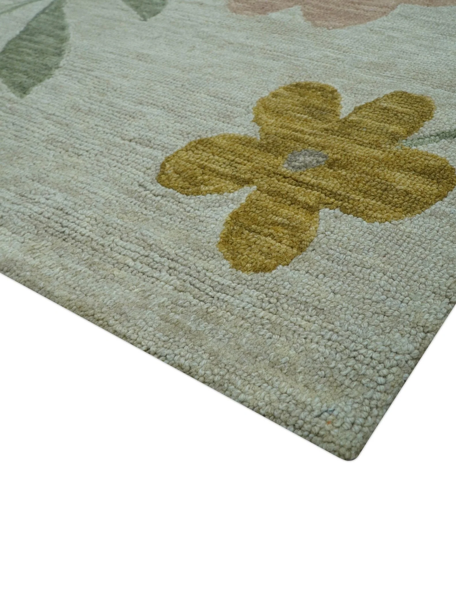 Custom Made Modern Floral Design Beige Hand Tufted Wool Area Rug - Image 6