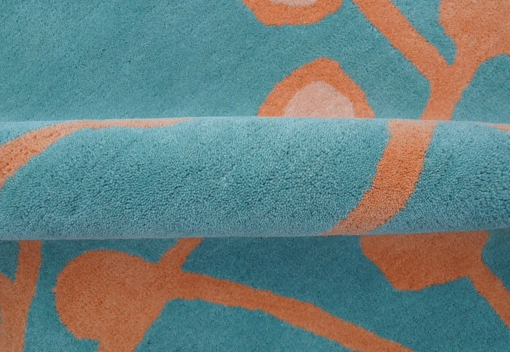 Custom Made Modern Floral Design Blue Hand Tufted Wool Area Rug - Image 4