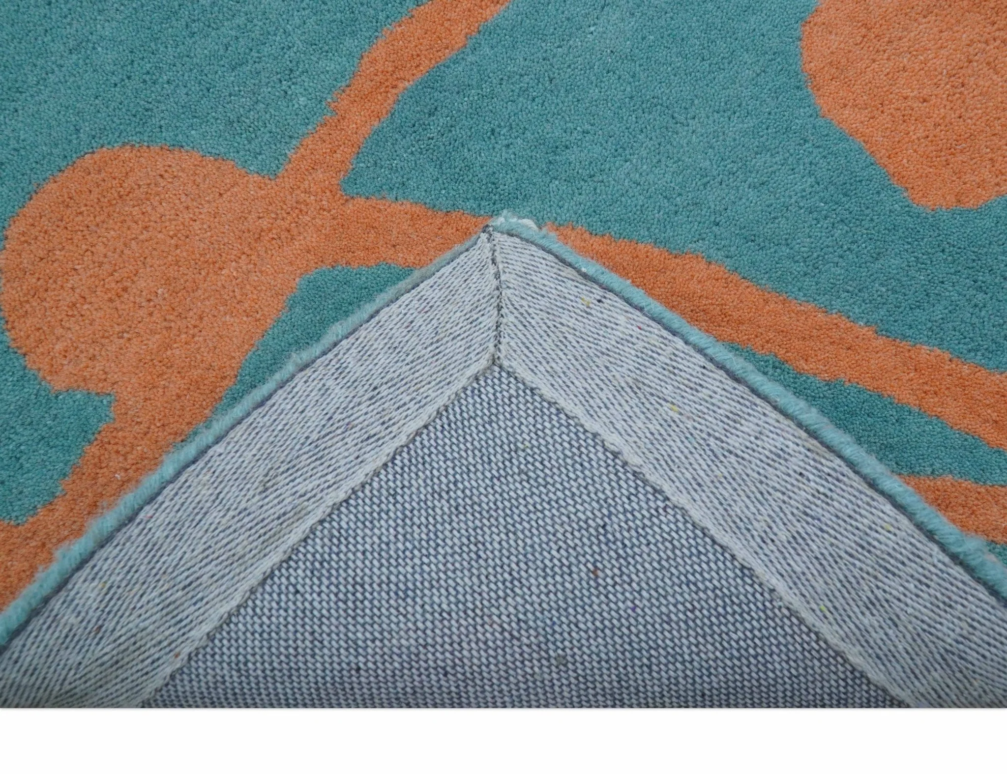 Custom Made Modern Floral Design Blue Hand Tufted Wool Area Rug - Image 5