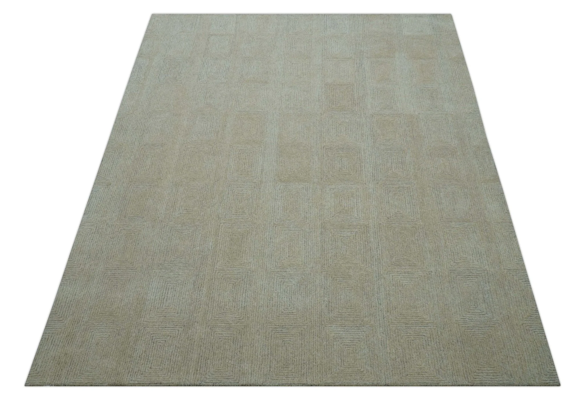 Custom Made Modern Geometrical Beige and Silver Hand Tufted Natural Wool Area Rug - Image 10