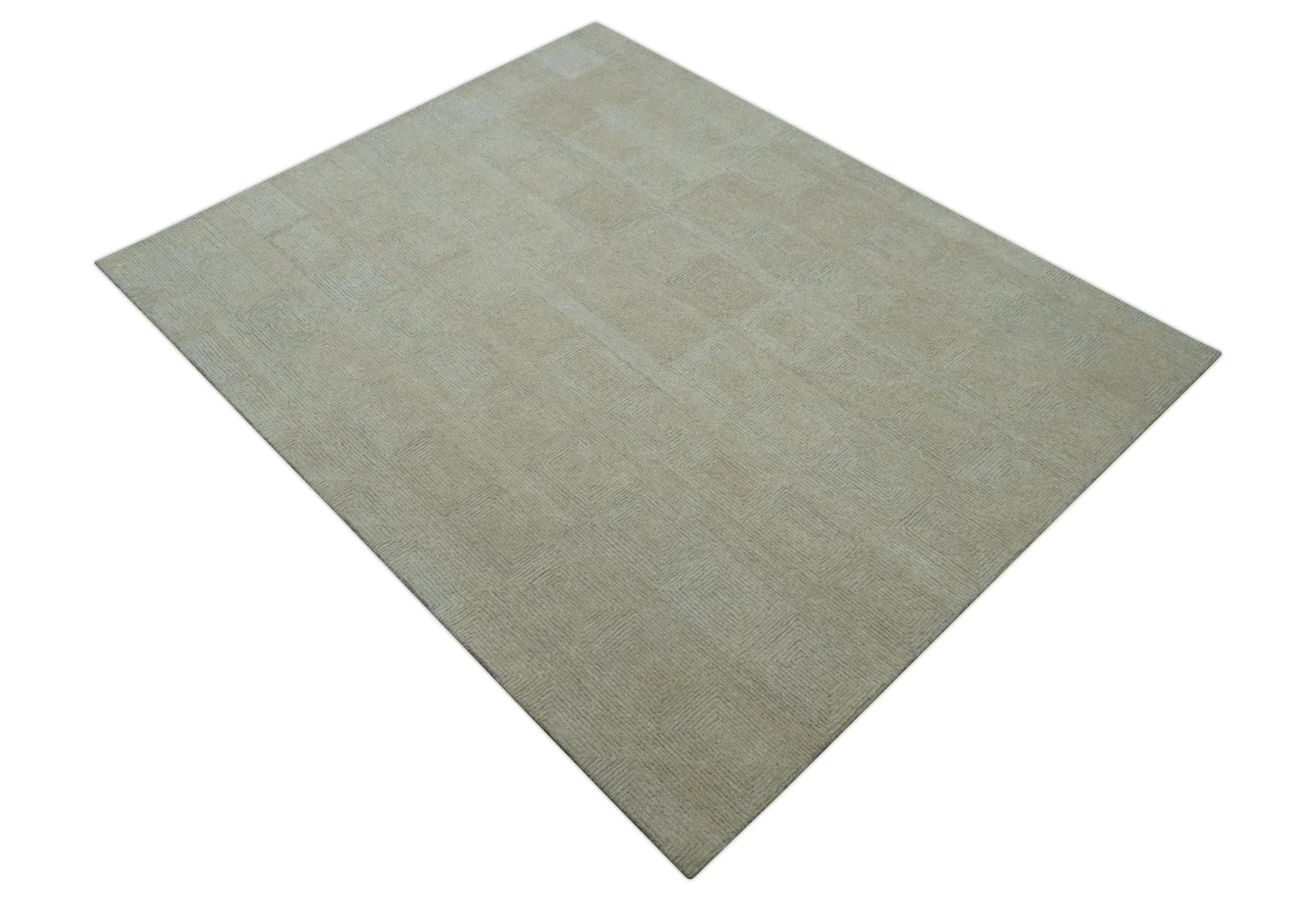 Custom Made Modern Geometrical Beige and Silver Hand Tufted Natural Wool Area Rug - Image 11