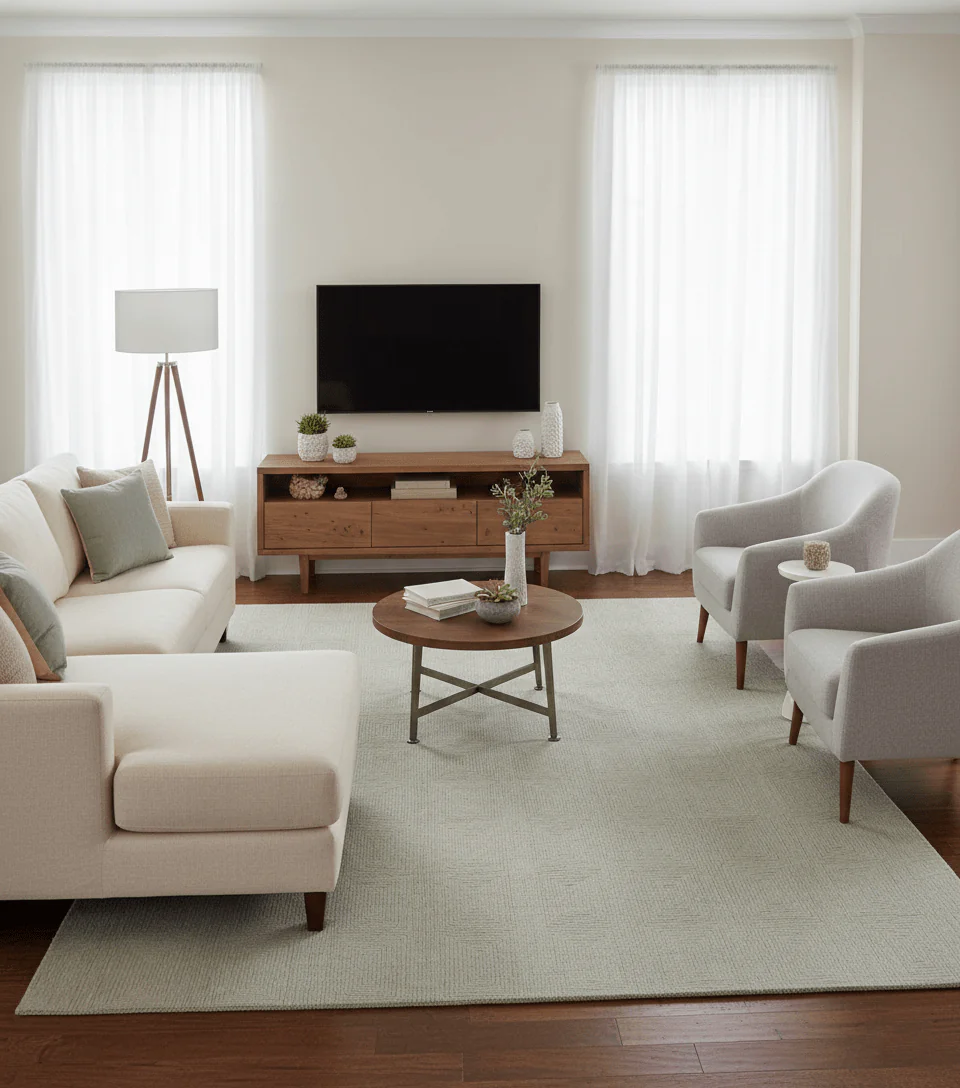 Custom Made Modern Geometrical Beige and Silver Hand Tufted Natural Wool Area Rug - Image 2