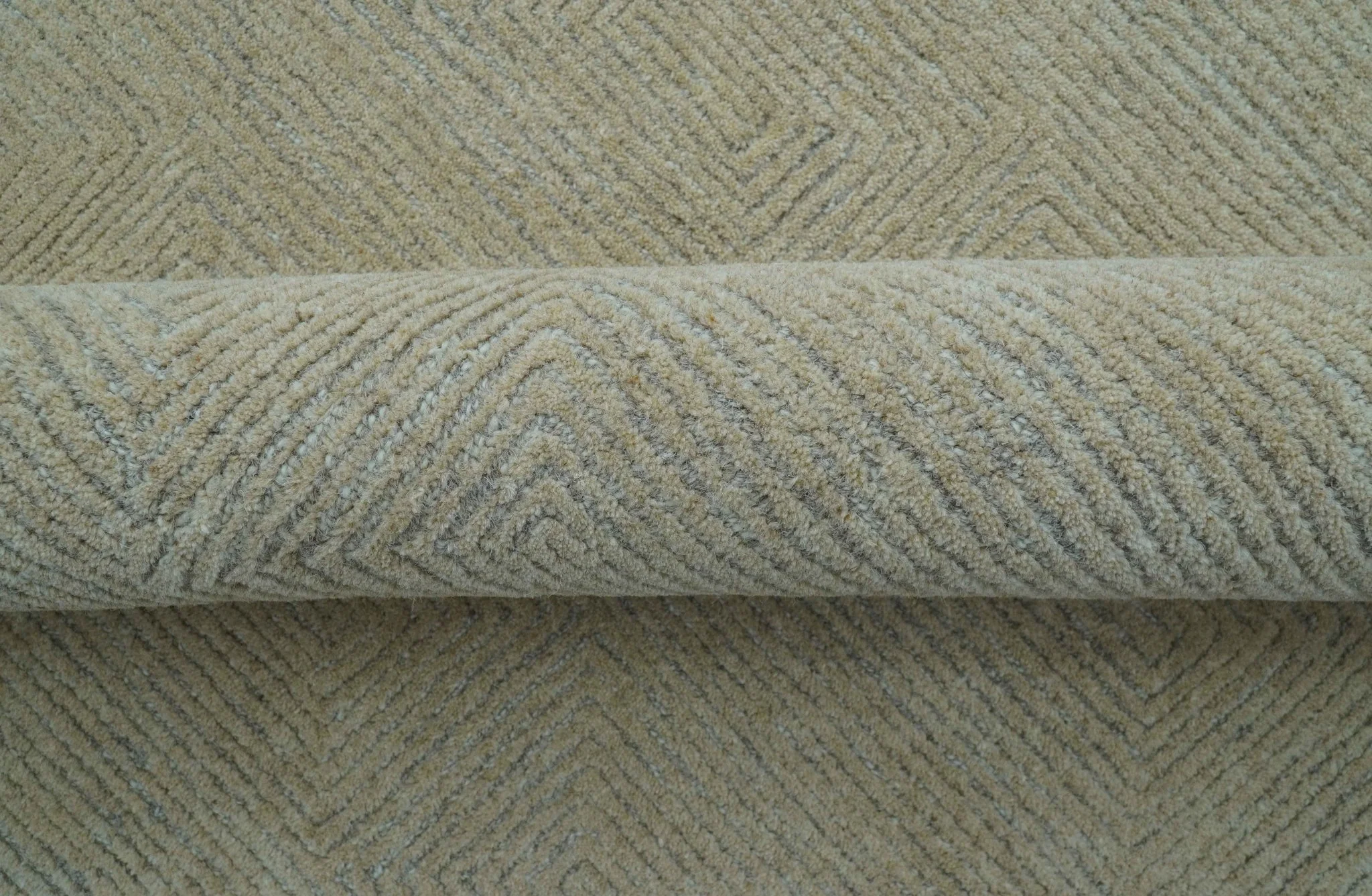 Custom Made Modern Geometrical Beige and Silver Hand Tufted Natural Wool Area Rug - Image 5