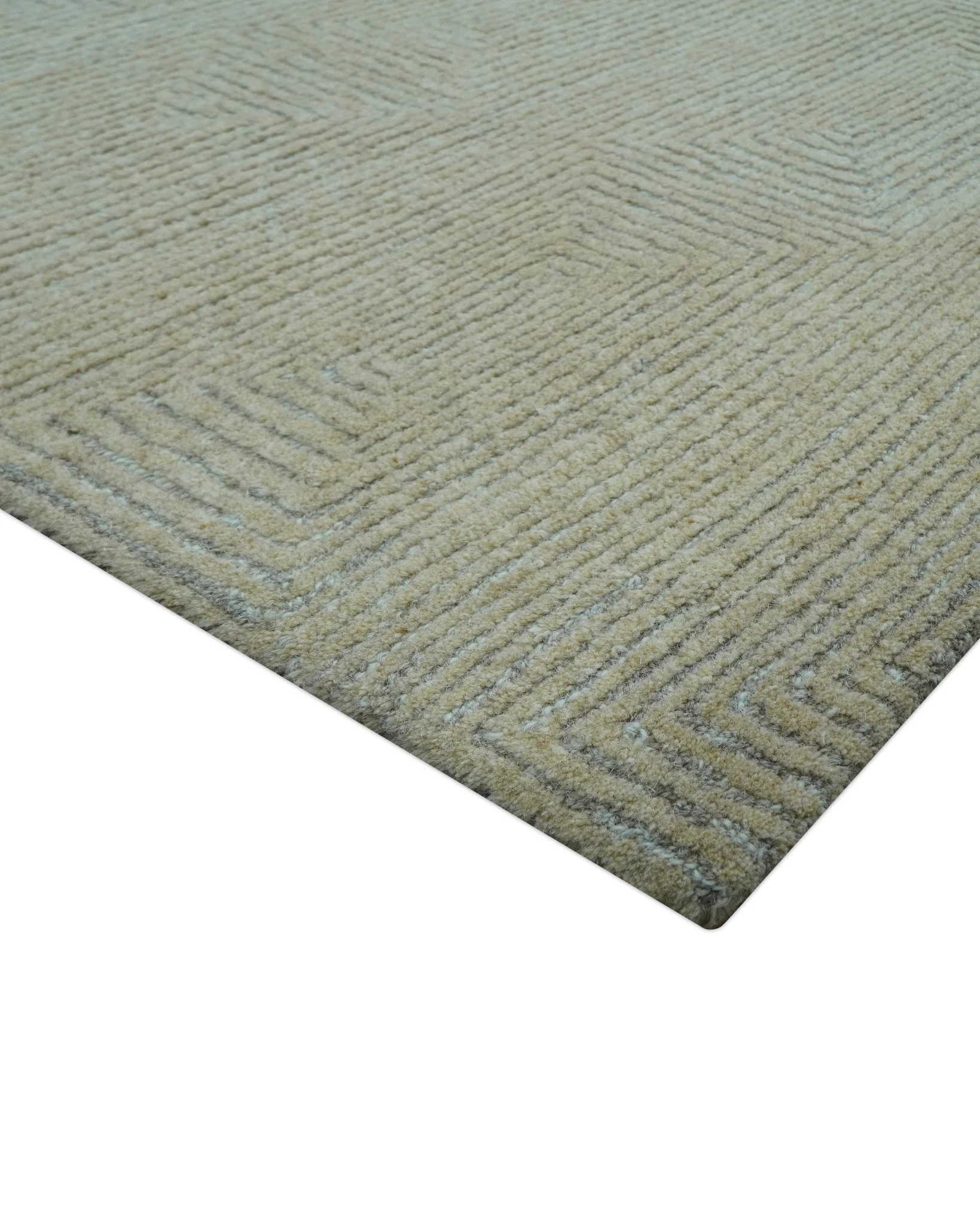 Custom Made Modern Geometrical Beige and Silver Hand Tufted Natural Wool Area Rug - Image 7