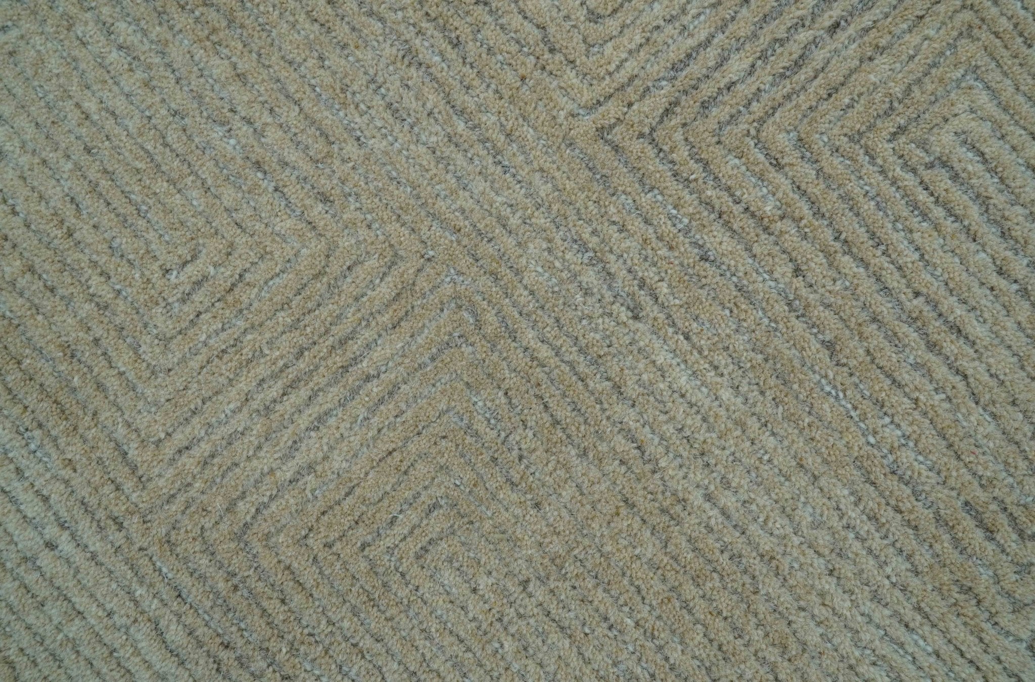 Custom Made Modern Geometrical Beige and Silver Hand Tufted Natural Wool Area Rug - Image 9