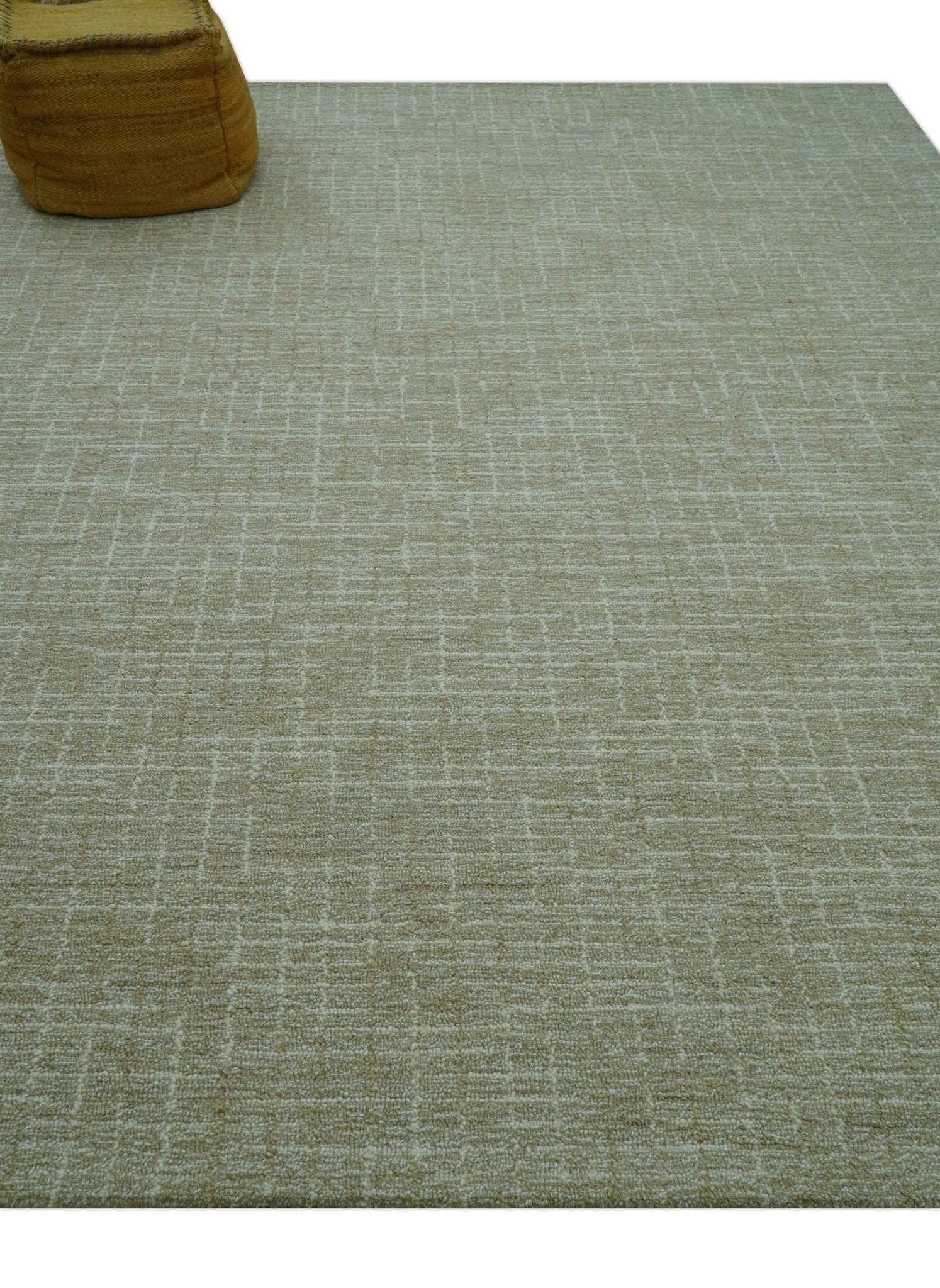 Custom Made Modern Geometrical Beige Hand Tufted Wool Area Rug - Image 4